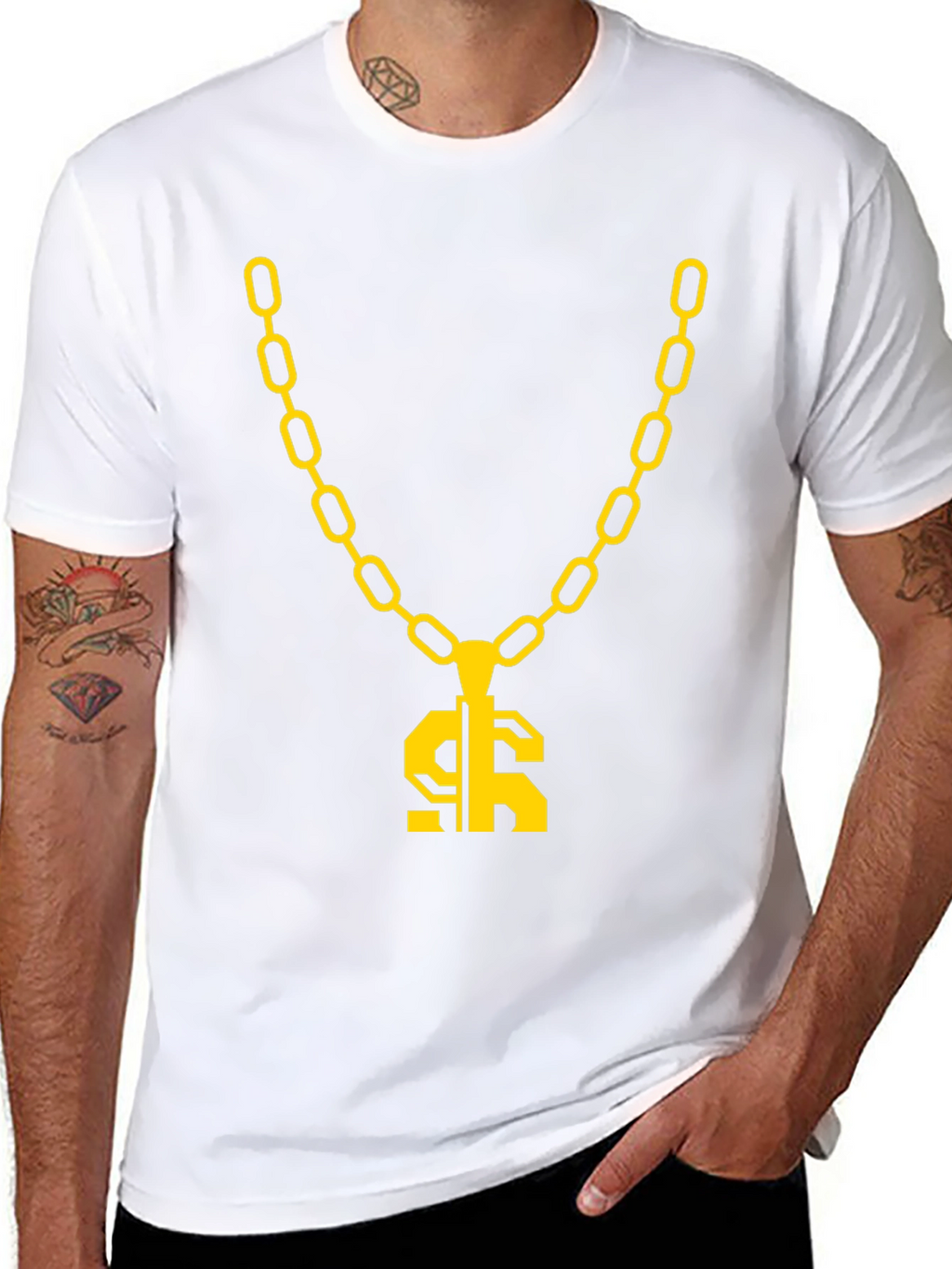 Gold Chain Dollar Sign Black Graphic Tee