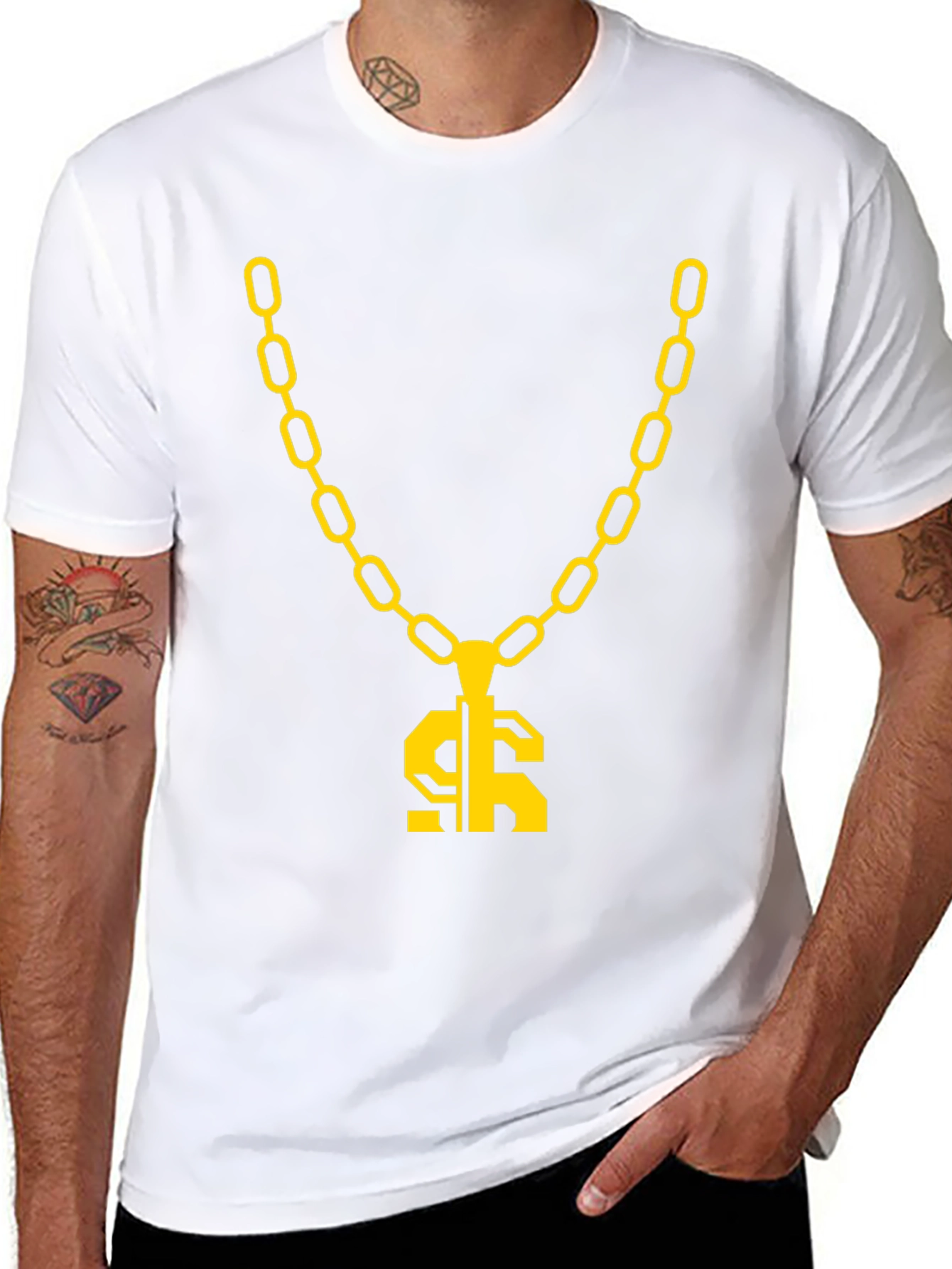 Gold Chain Dollar Sign Black Graphic Tee