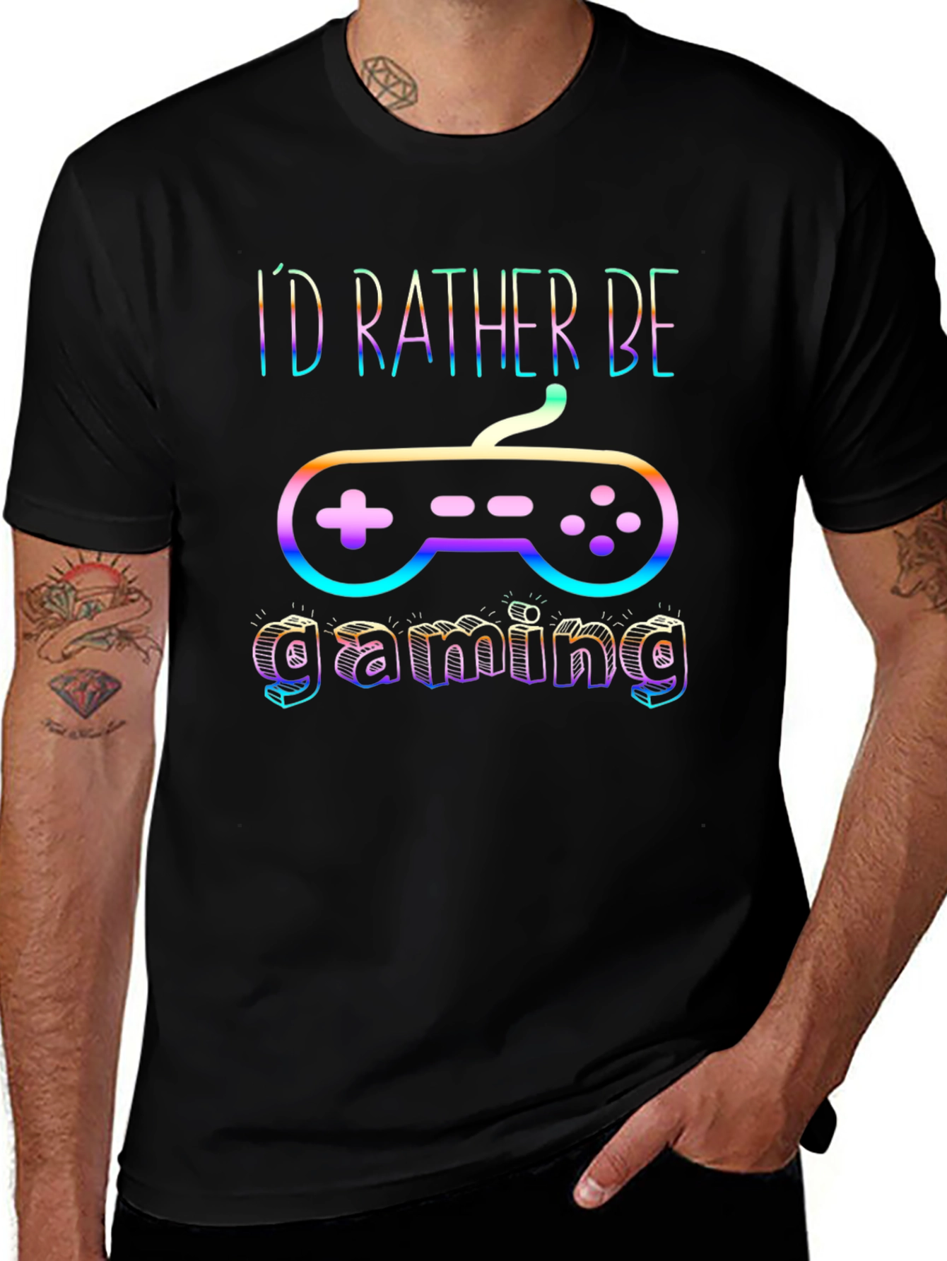 Gamer T-Shirt - Id Rather Be Gaming - Black Cotton Tee