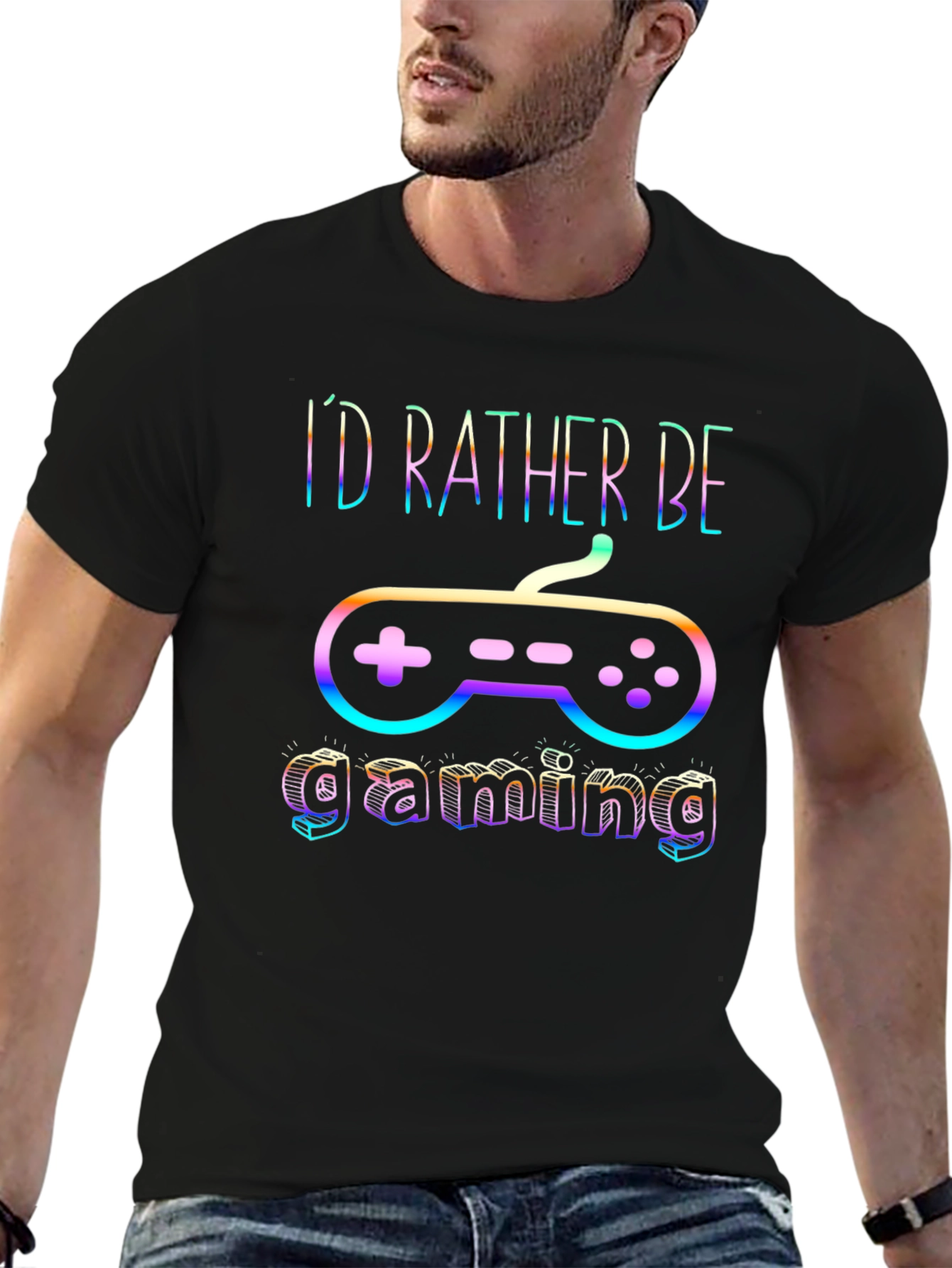 Gamer T-Shirt - Id Rather Be Gaming - Black Cotton Tee
