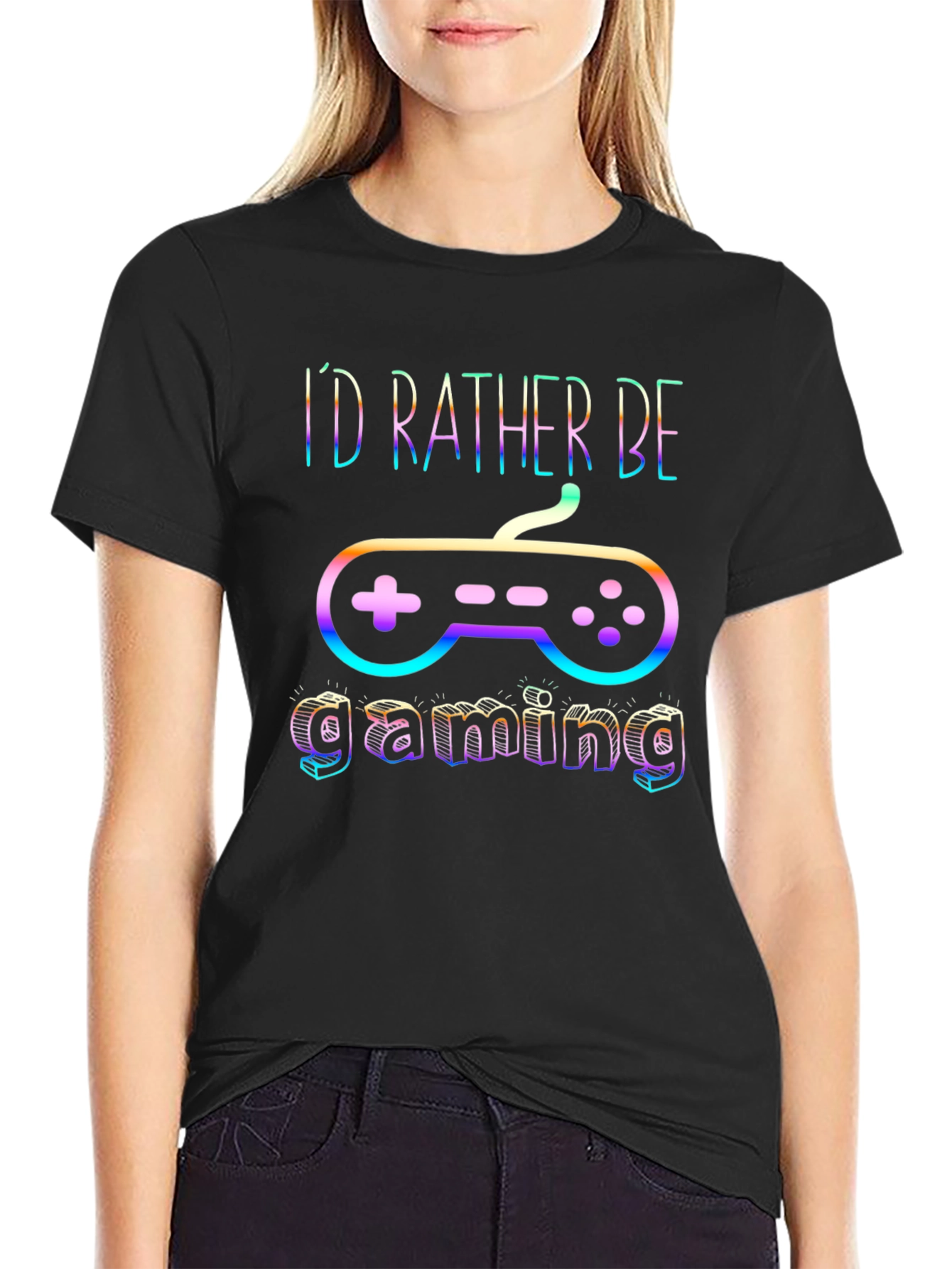 Gamer T-Shirt - Id Rather Be Gaming - Black Cotton Tee