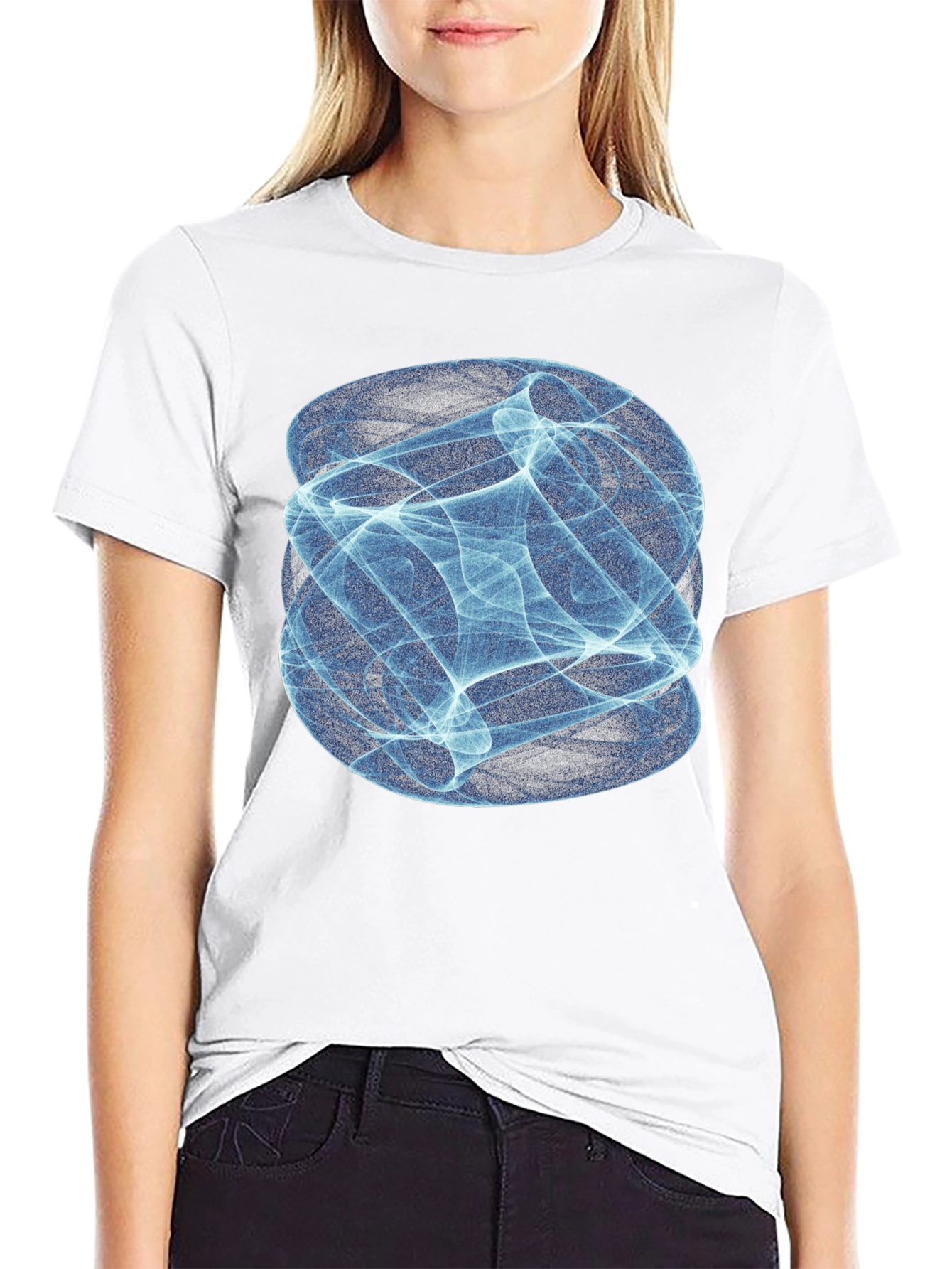 Abstract Blue Swirl Graphic Print Black T-Shirt