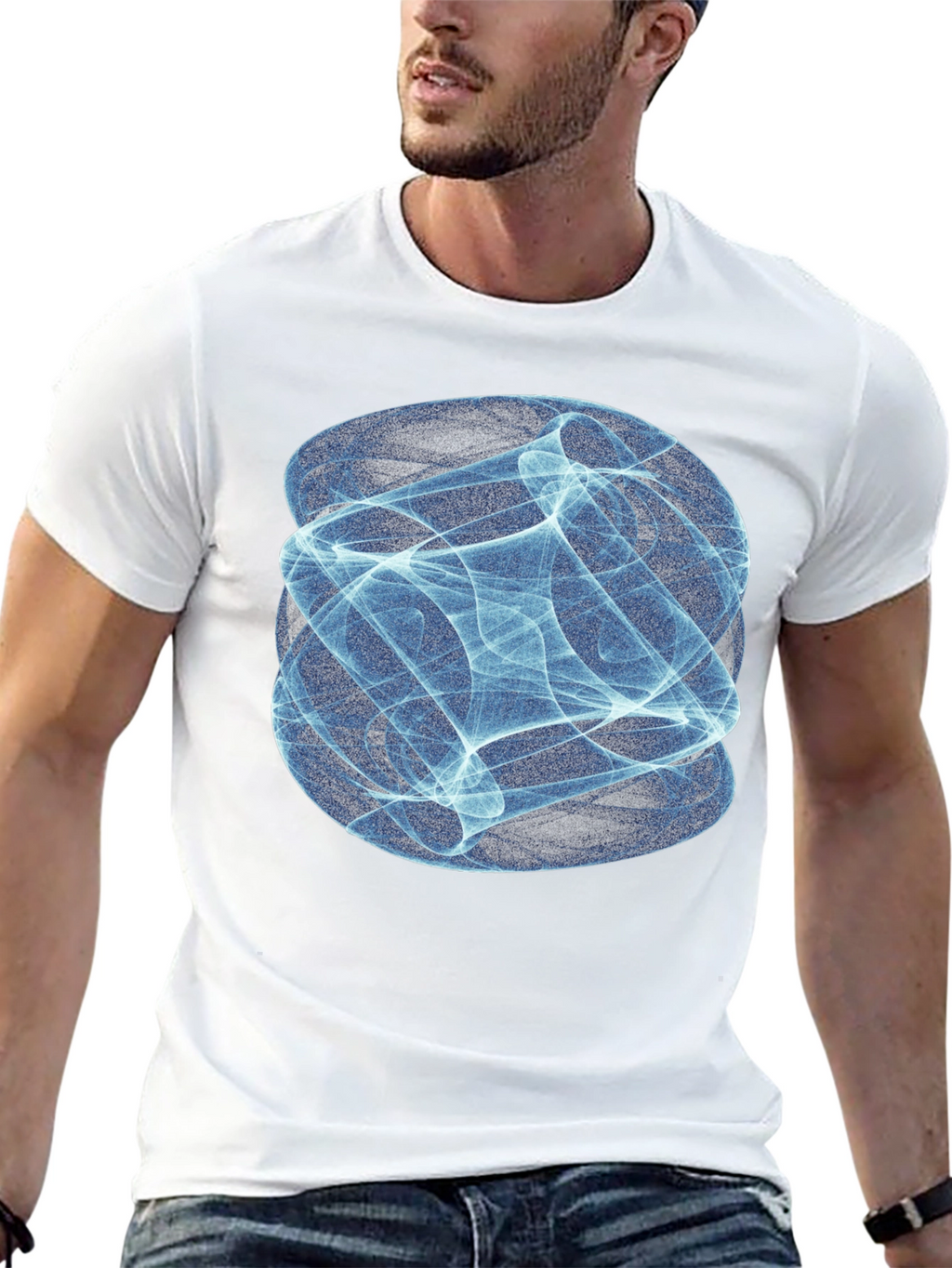 Abstract Blue Swirl Graphic Print Black T-Shirt