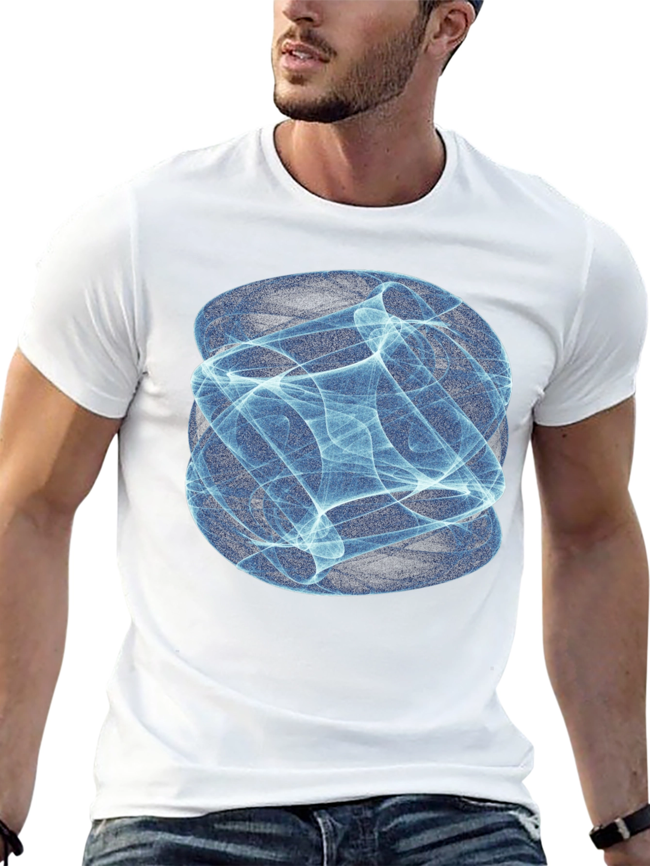 Abstract Blue Swirl Graphic Print Black T-Shirt