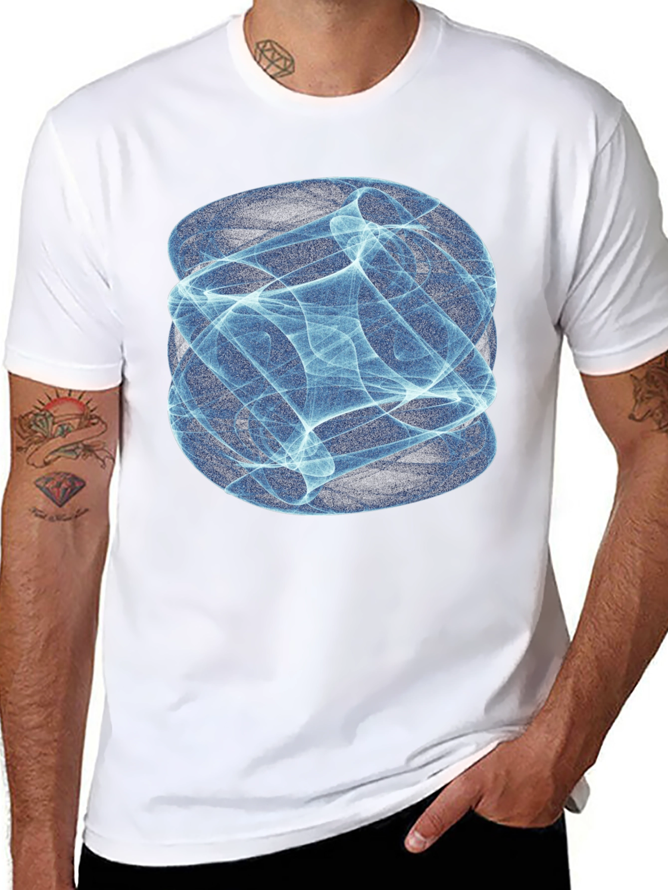 Abstract Blue Swirl Graphic Print Black T-Shirt