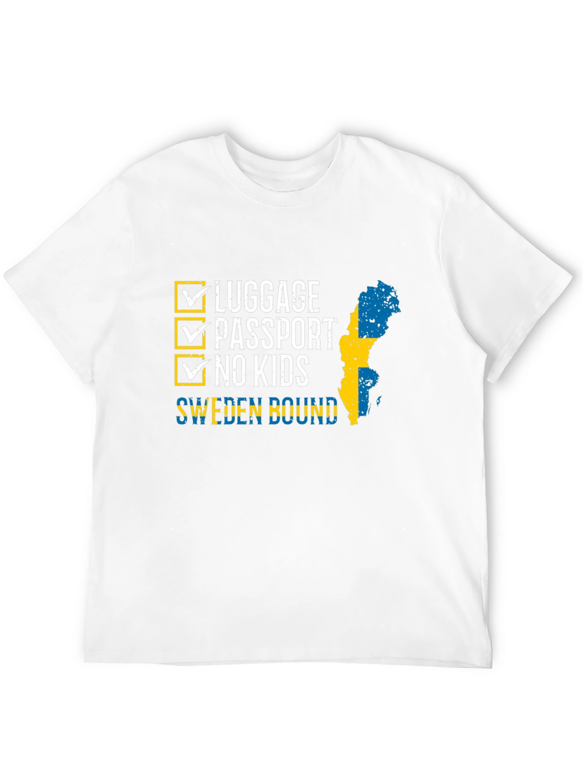 Sweden Bound T-Shirt: Luggage Passport No Kids - Travel Ready!