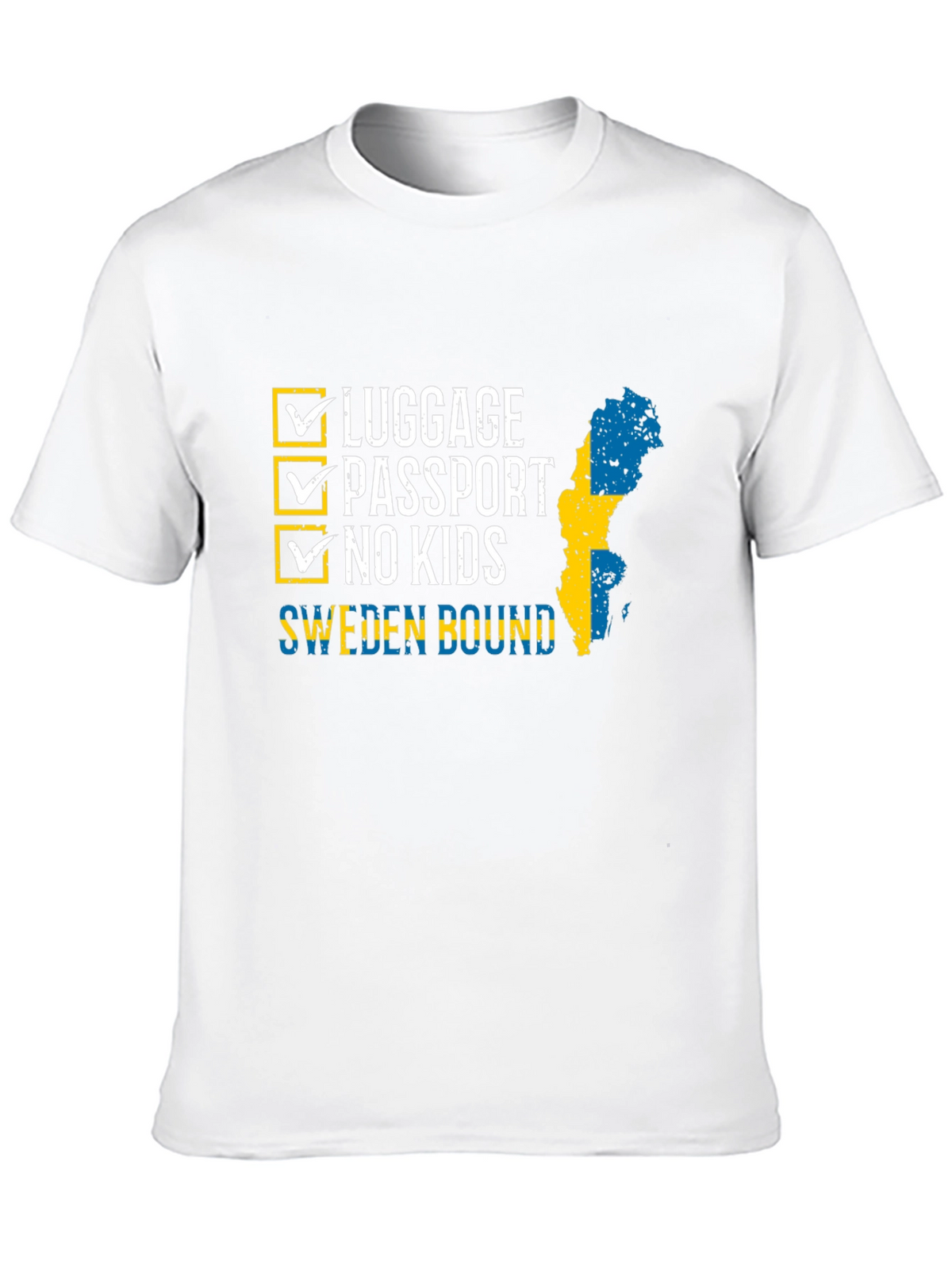 Sweden Bound T-Shirt: Luggage Passport No Kids - Travel Ready!