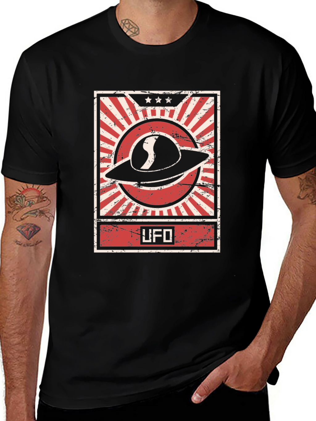 UFO Graphic Tee - Retro Design Black T-Shirt