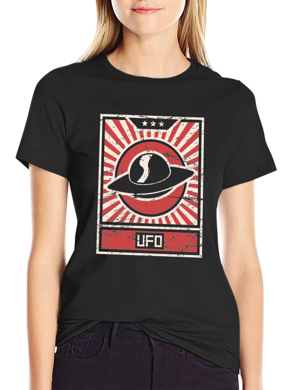UFO Graphic Tee - Retro Design Black T-Shirt