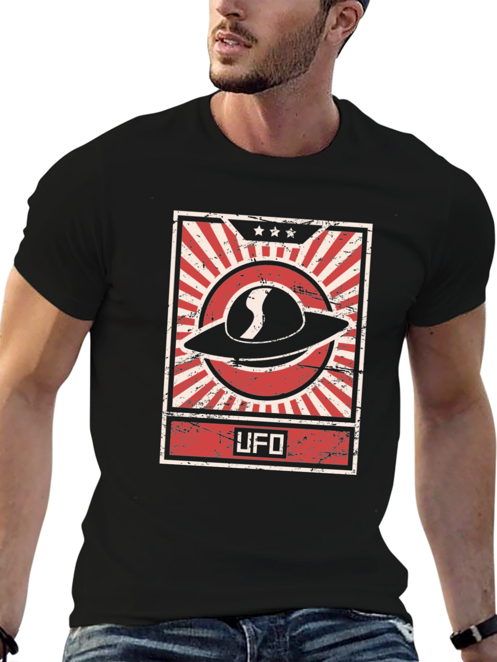 UFO Graphic Tee - Retro Design Black T-Shirt