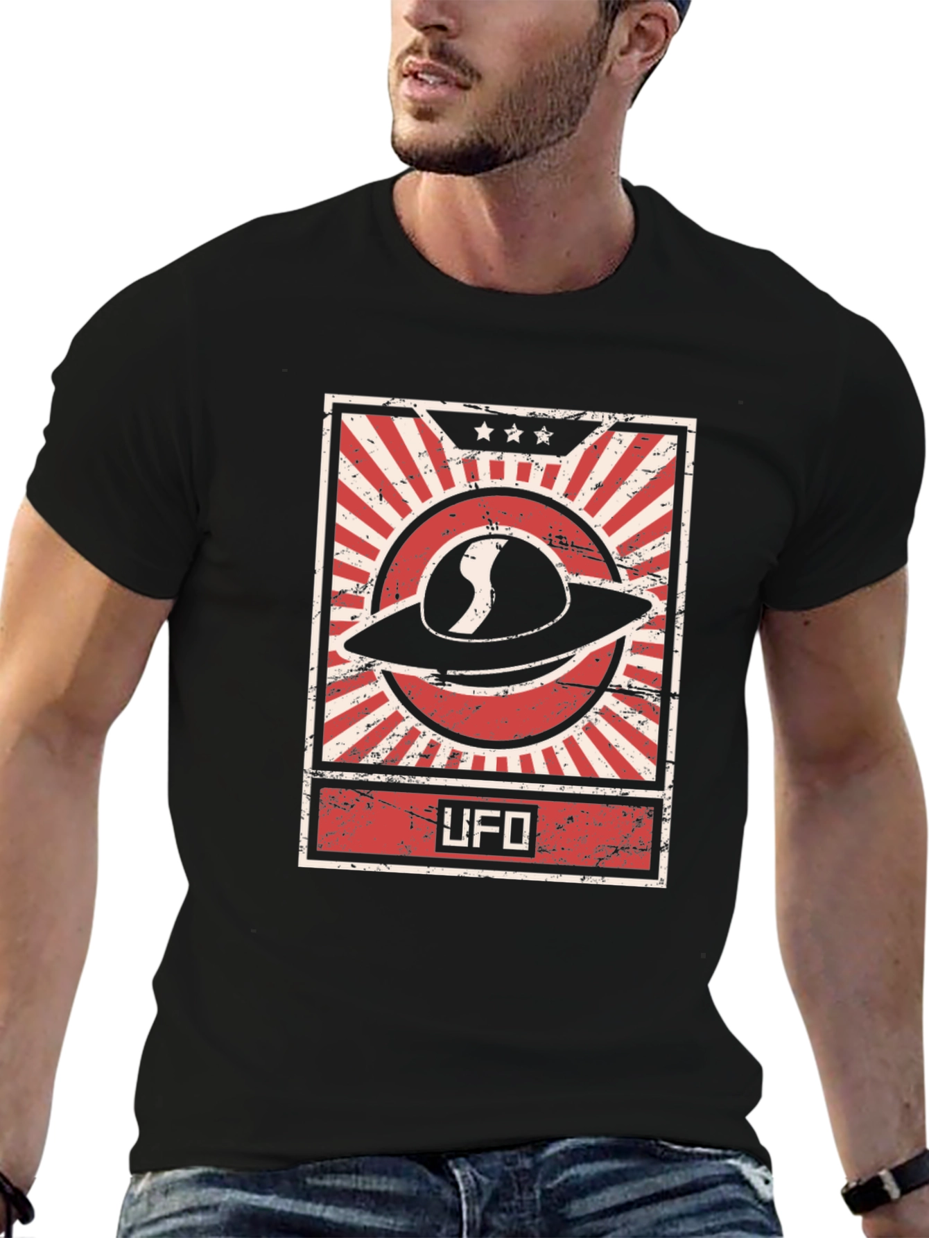UFO Graphic Tee - Retro Design Black T-Shirt