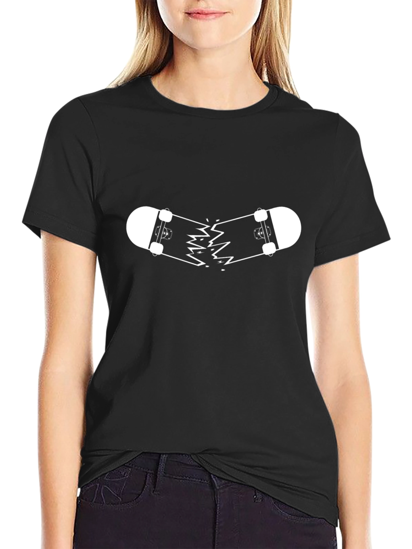 Broken Skateboard Graphic Tee - Black Casual Shirt