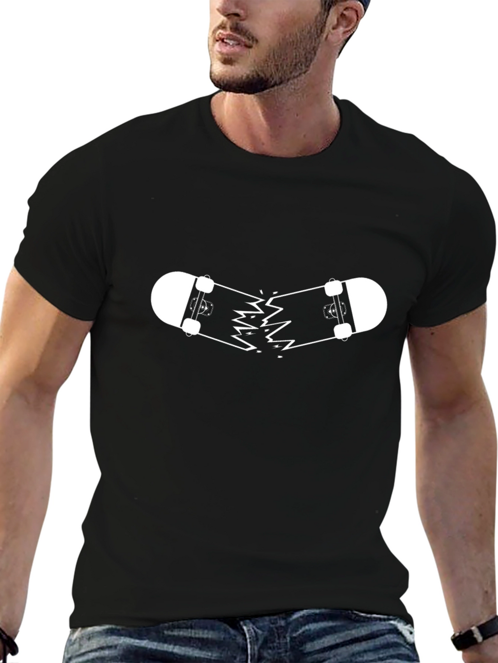 Broken Skateboard Graphic Tee - Black Casual Shirt