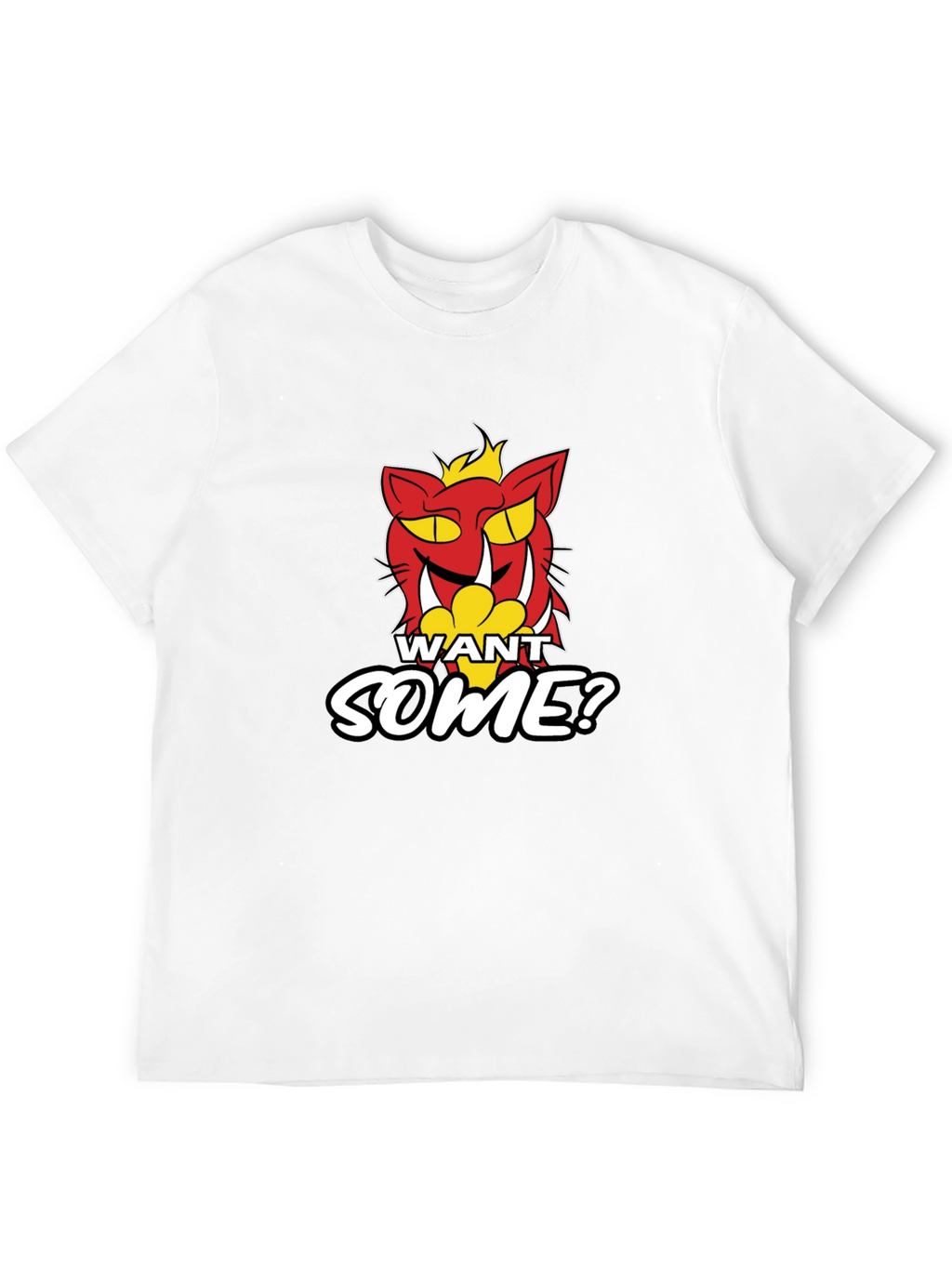 Want Some? Cartoon Cat Graphic Print Black T-Shirt