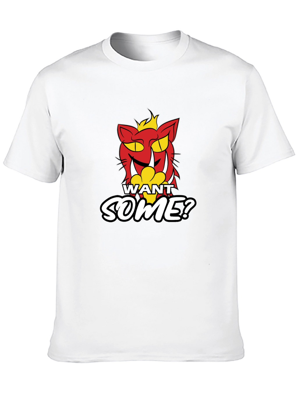 Want Some? Cartoon Cat Graphic Print Black T-Shirt
