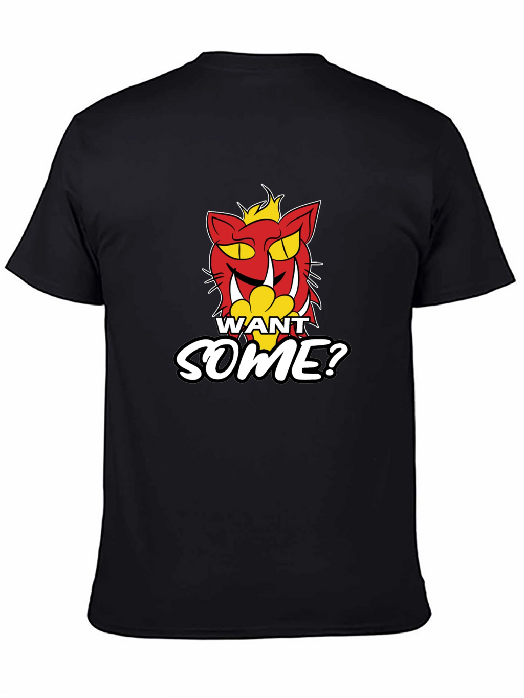 Want Some? Cartoon Cat Graphic Print Black T-Shirt