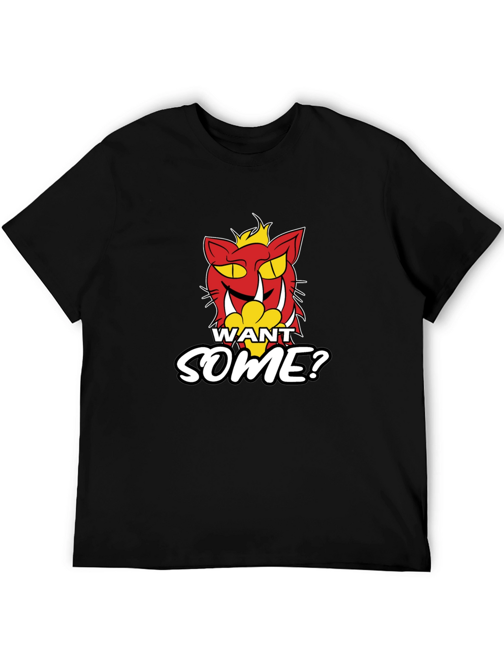 Want Some? Cartoon Cat Graphic Print Black T-Shirt