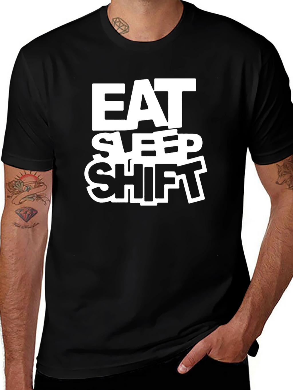 Eat Sleep Shift T-Shirt - Black Crew Neck