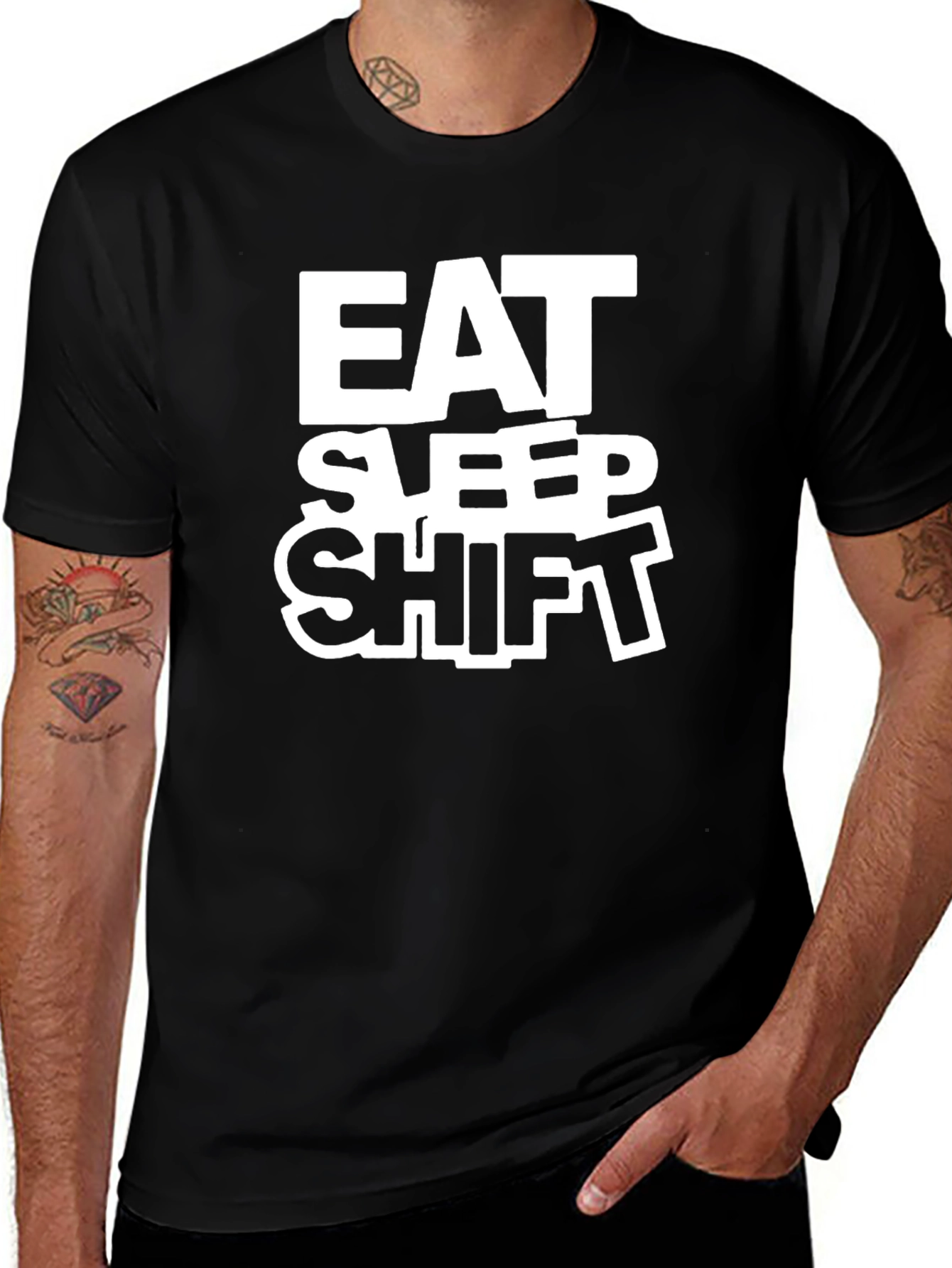 Eat Sleep Shift T-Shirt - Black Crew Neck