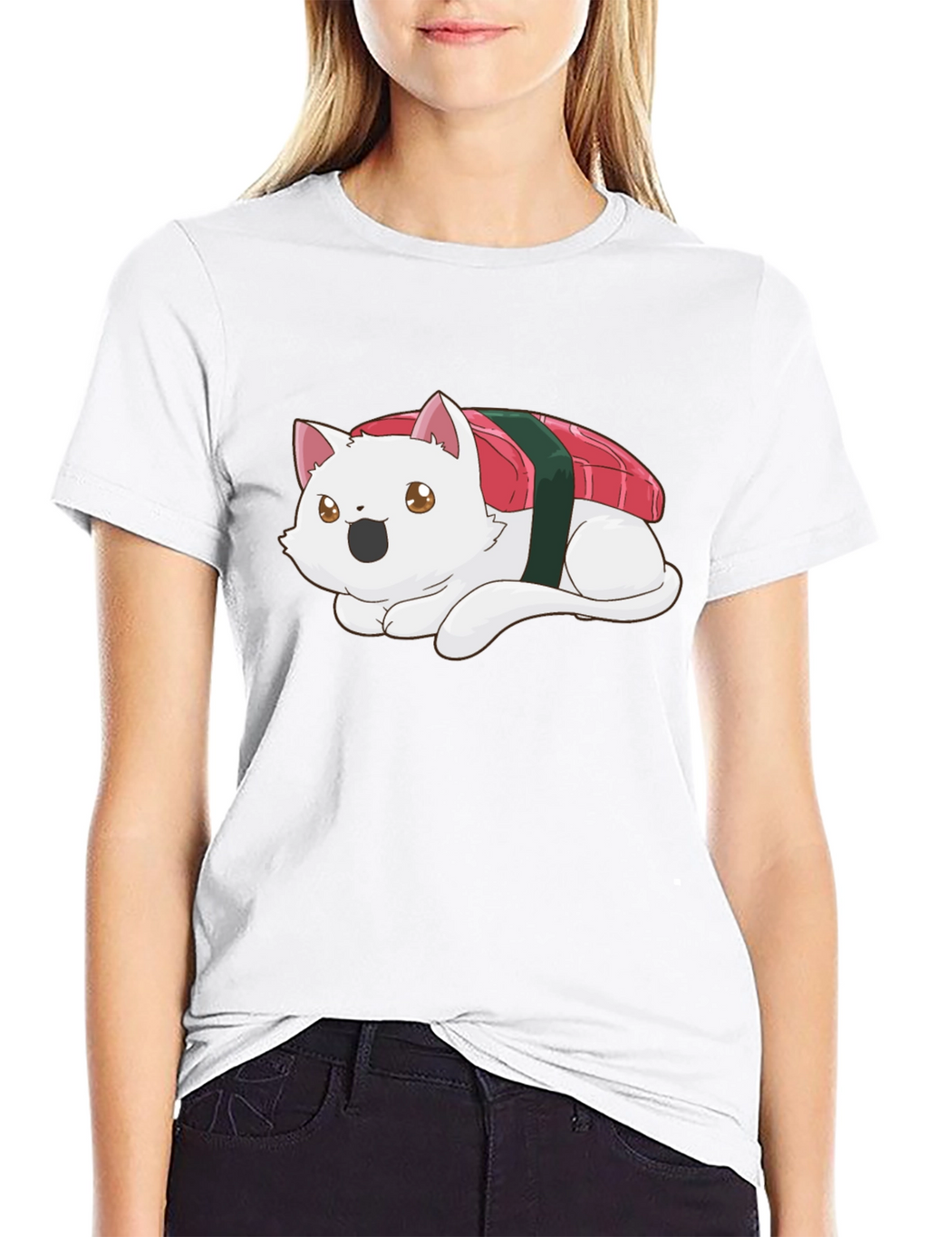 Sushi Cat Black T-Shirt - Whimsical Design