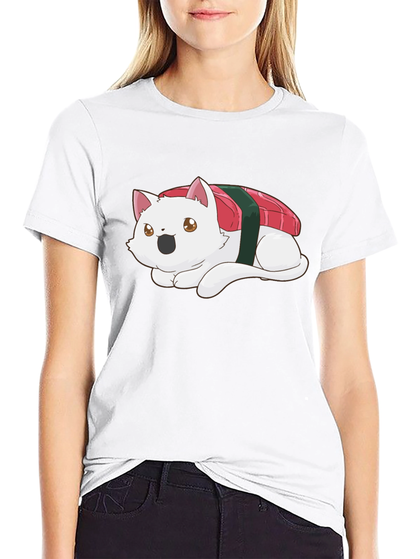 Sushi Cat Black T-Shirt - Whimsical Design