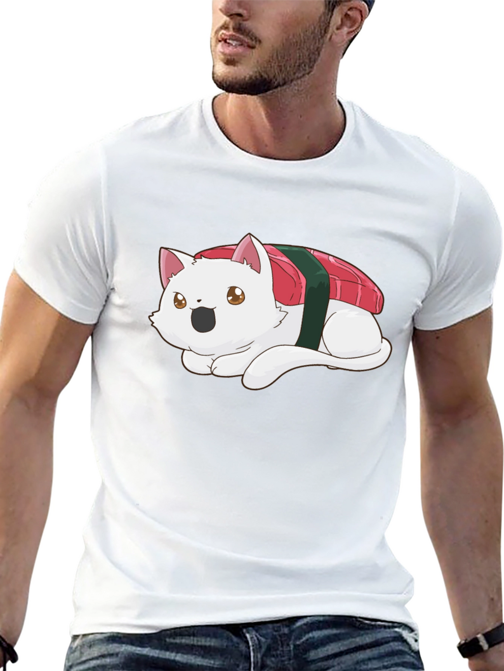 Sushi Cat Black T-Shirt - Whimsical Design