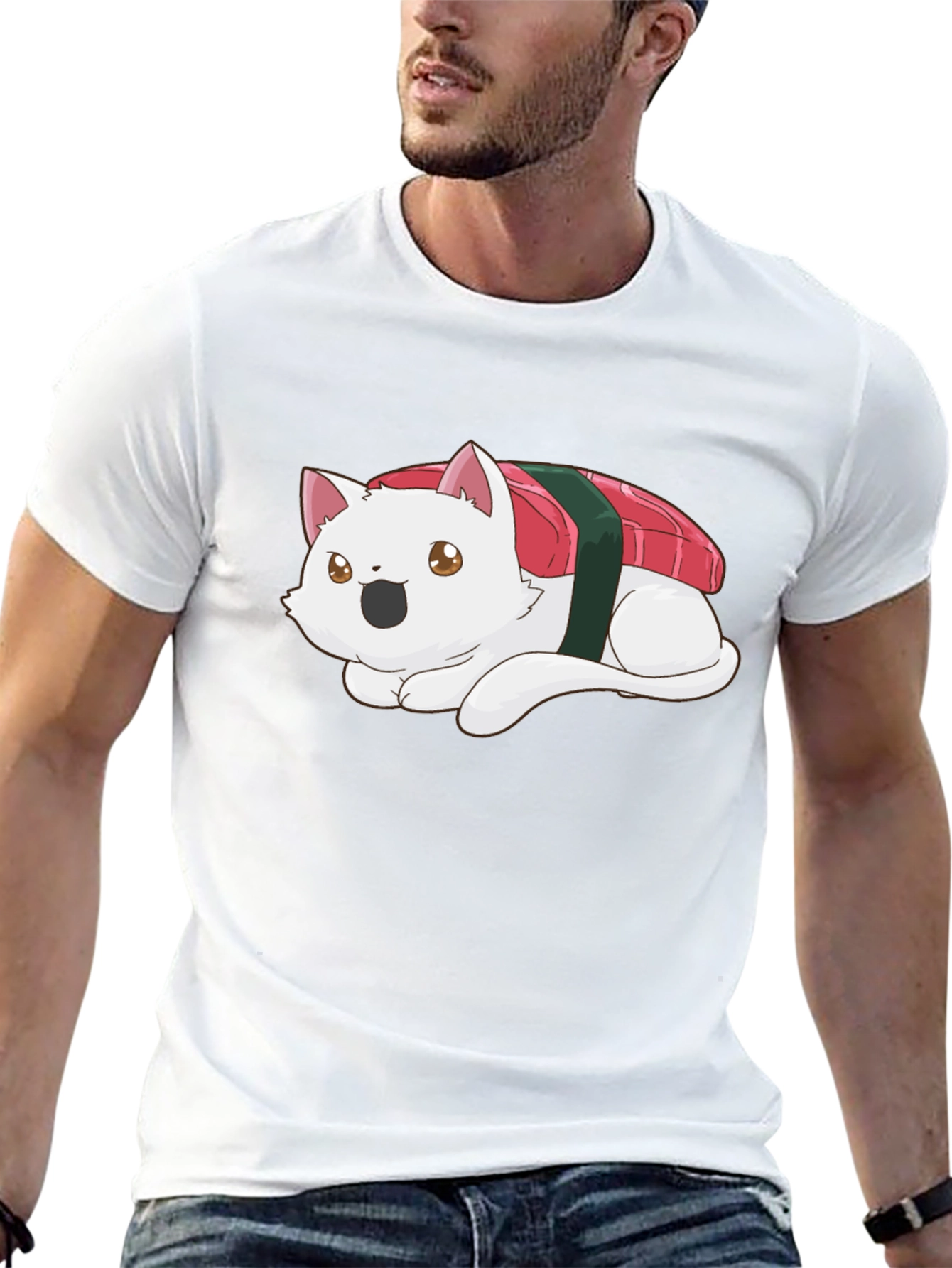 Sushi Cat Black T-Shirt - Whimsical Design