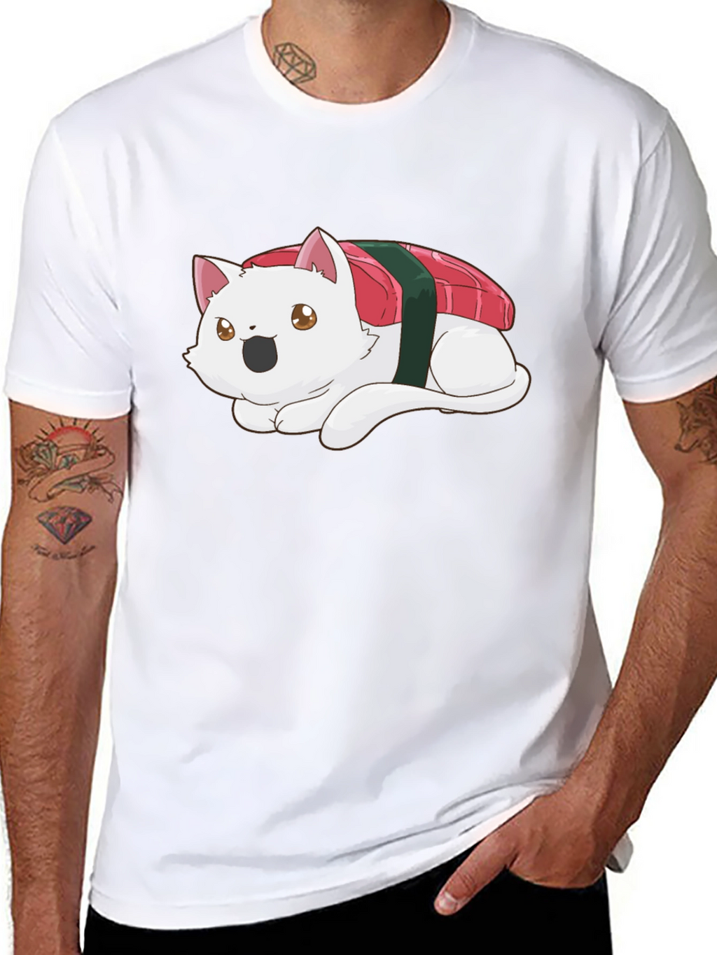 Sushi Cat Black T-Shirt - Whimsical Design