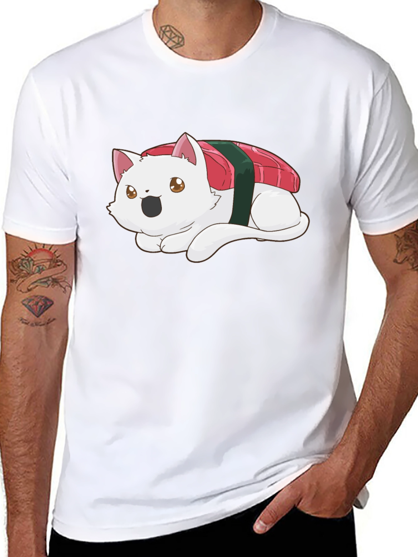 Sushi Cat Black T-Shirt - Whimsical Design