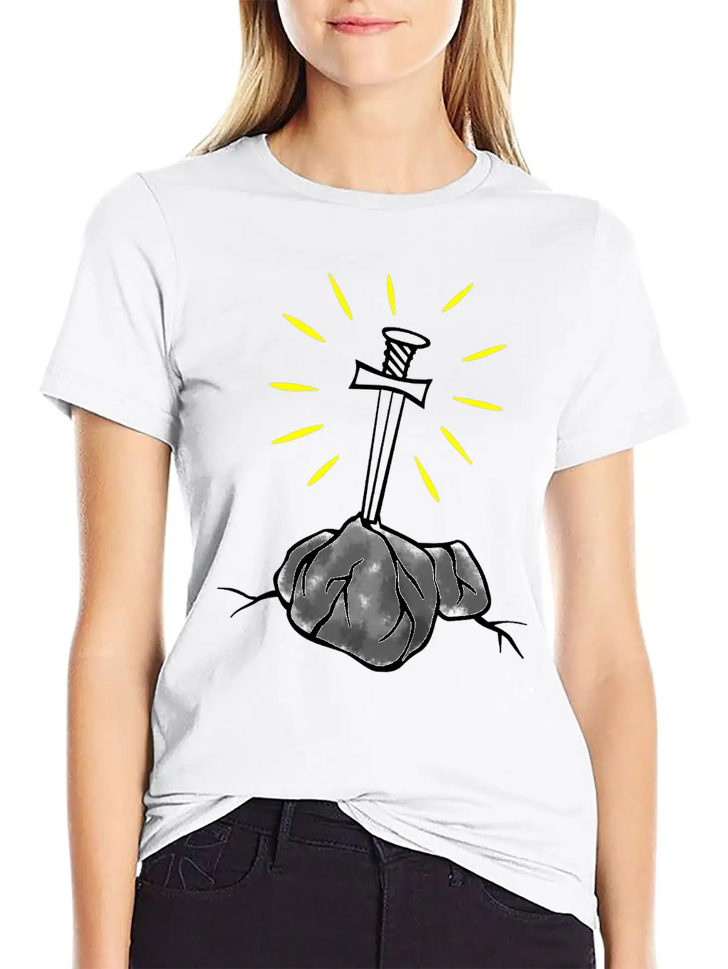 Magic Sword White Basic Graphic T-Shirt – Daily Comfort In Soft Cotton
