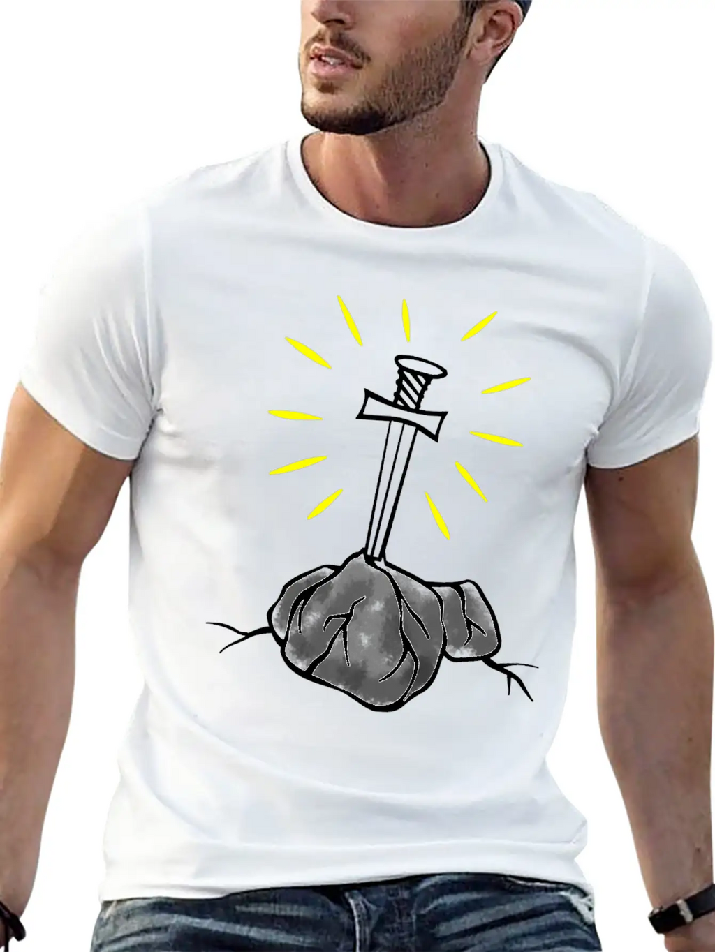 Magic Sword White Basic Graphic T-Shirt – Daily Comfort In Soft Cotton