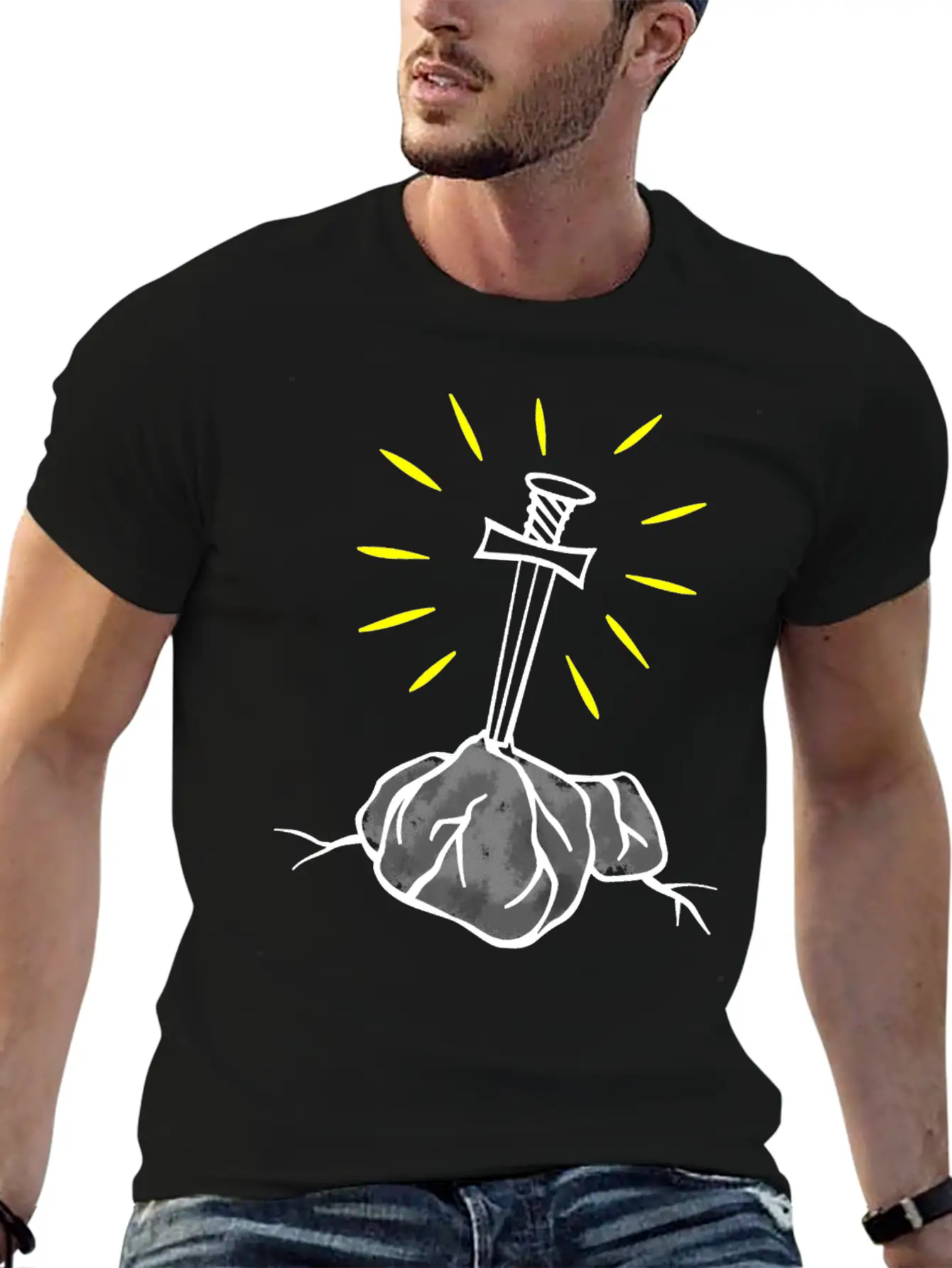 Magic Sword White Basic Graphic T-Shirt – Daily Comfort In Soft Cotton