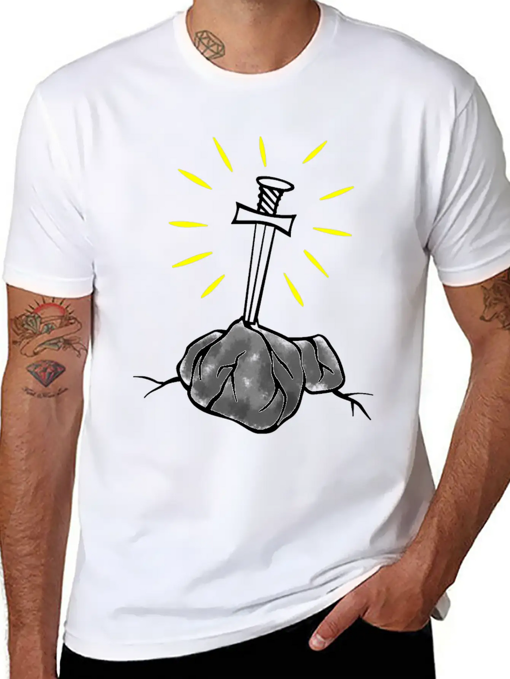 Magic Sword White Basic Graphic T-Shirt – Daily Comfort In Soft Cotton