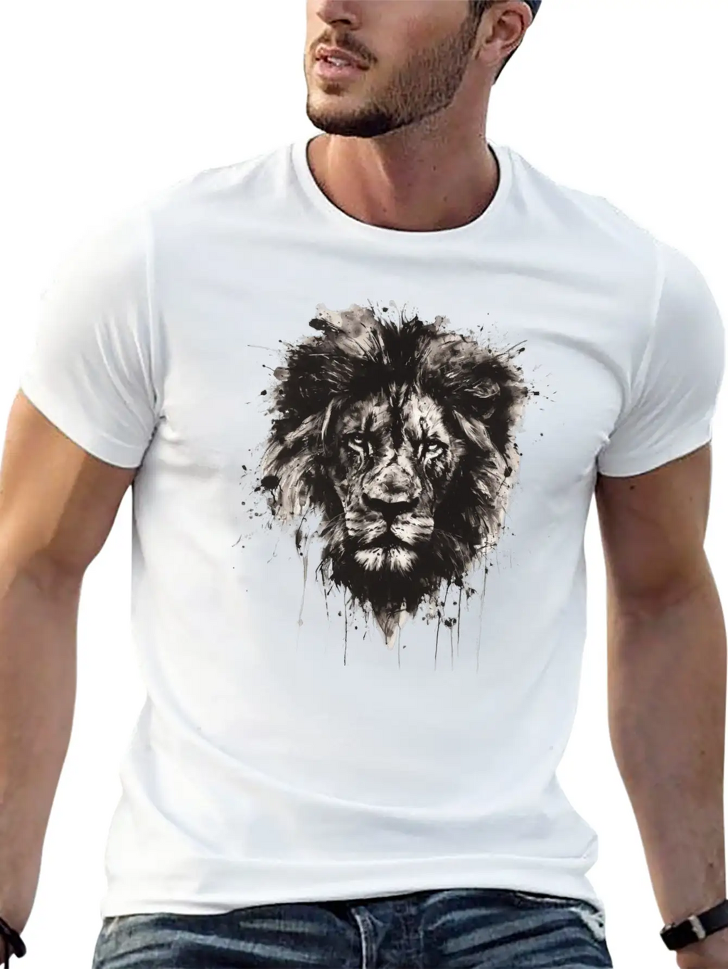 Majestic Lion Portrait In Monochrome With Artistic Unisex Casual T-Shirt – Clean Design For Daily Comfort