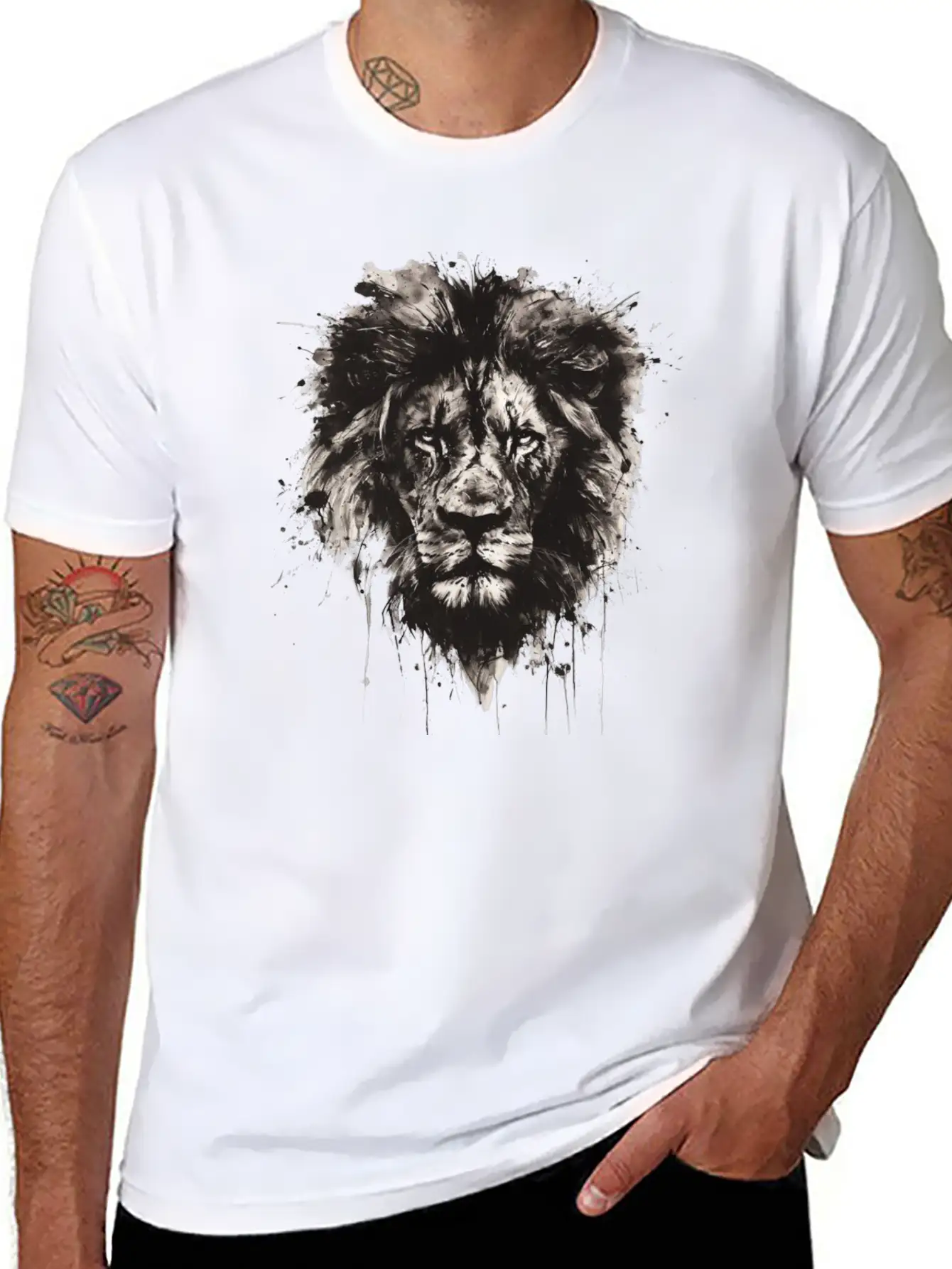 Majestic Lion Portrait In Monochrome With Artistic Unisex Casual T-Shirt – Clean Design For Daily Comfort