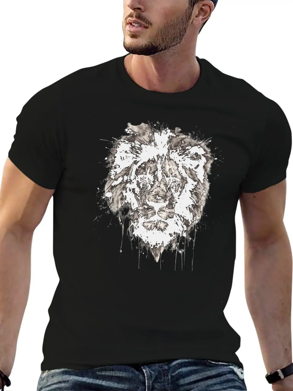 Majestic Lion Portrait In Monochrome With Artistic Unisex Casual T-Shirt – Clean Design For Daily Comfort