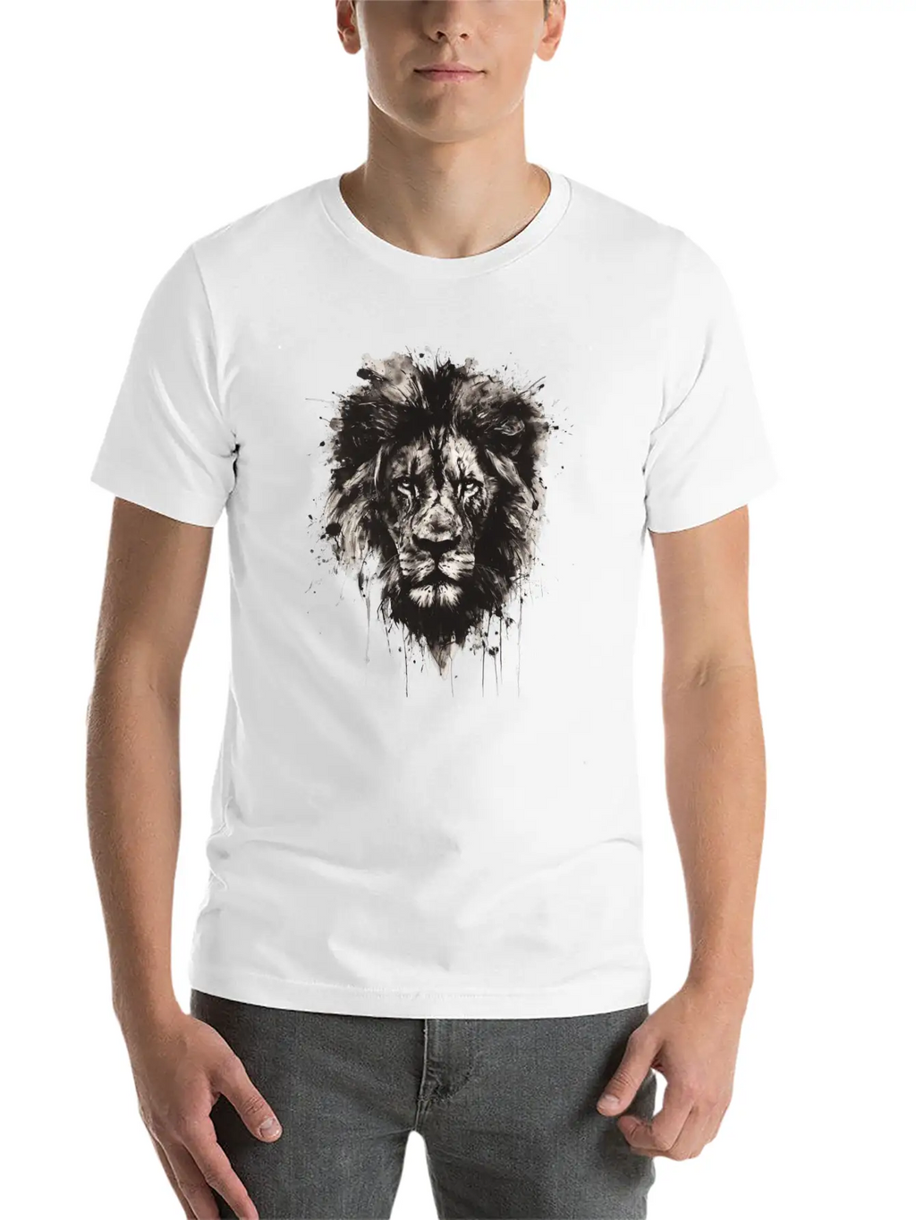 Majestic Lion Portrait In Monochrome With Artistic Unisex Casual T-Shirt – Clean Design For Daily Comfort