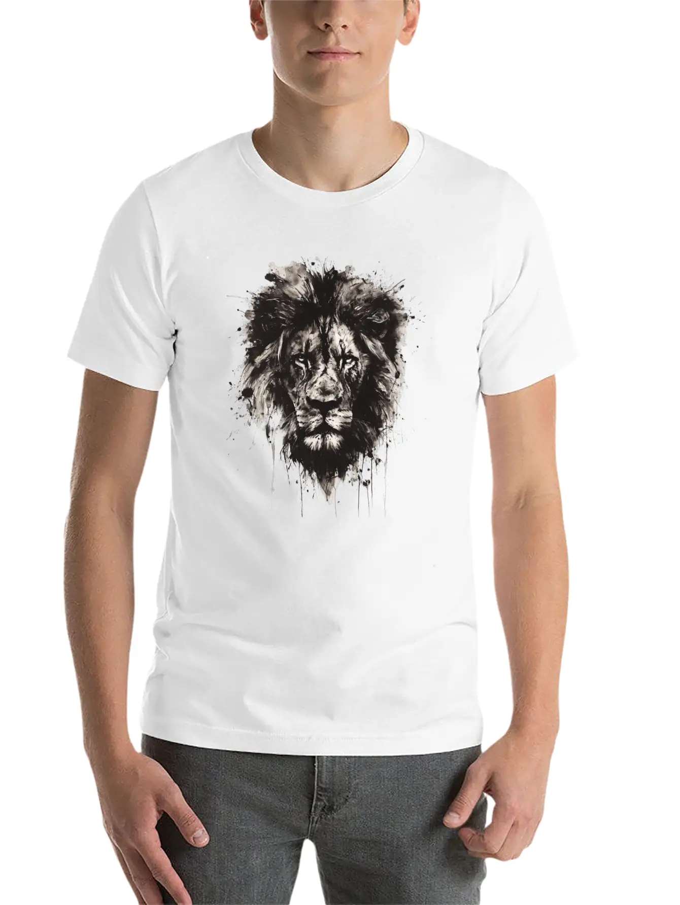Majestic Lion Portrait In Monochrome With Artistic Unisex Casual T-Shirt – Clean Design For Daily Comfort