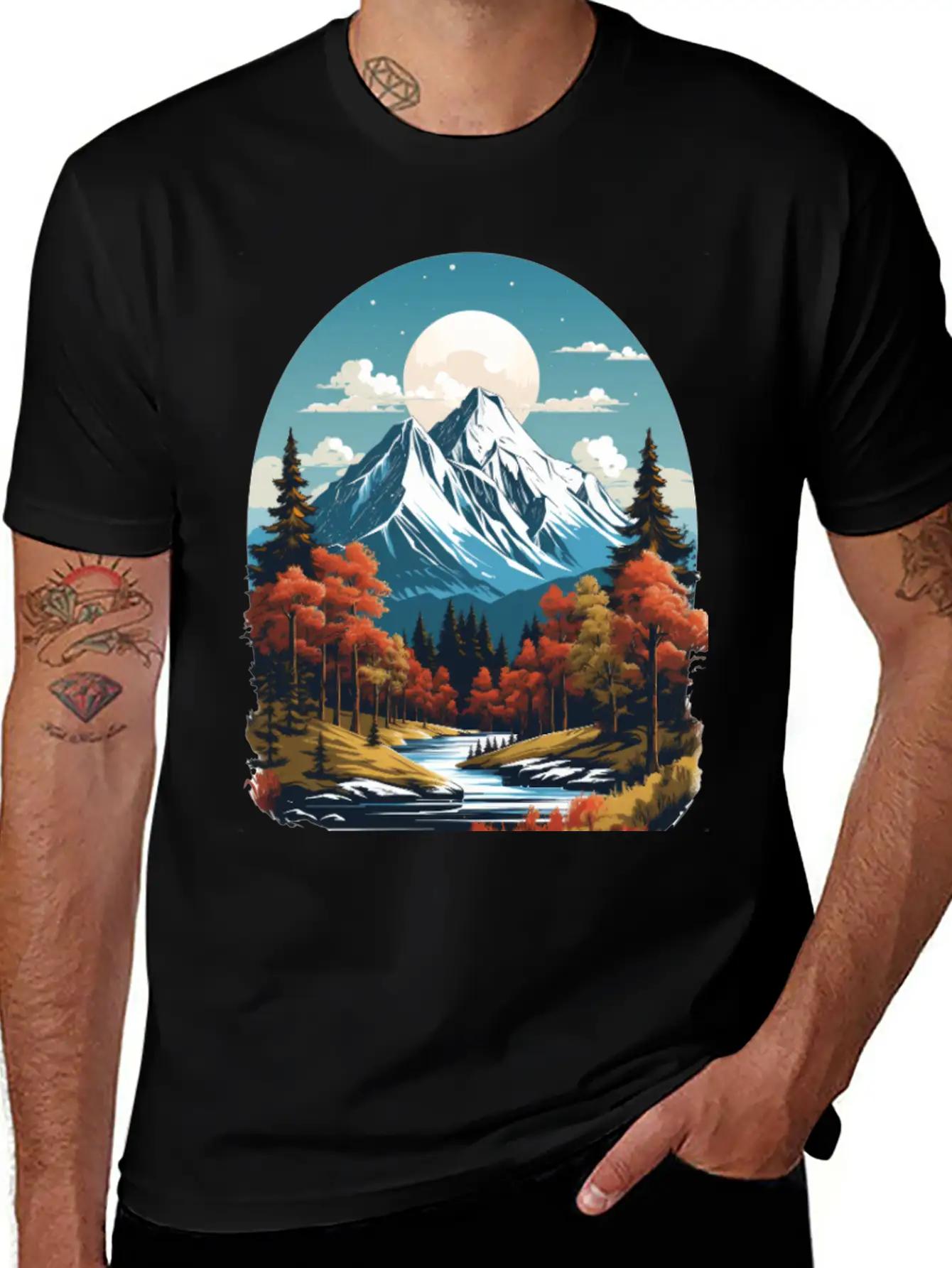 Majestic Peaks And Autumn Serenity Essential Cotton Tee For Daily Outfits – Unisex Style