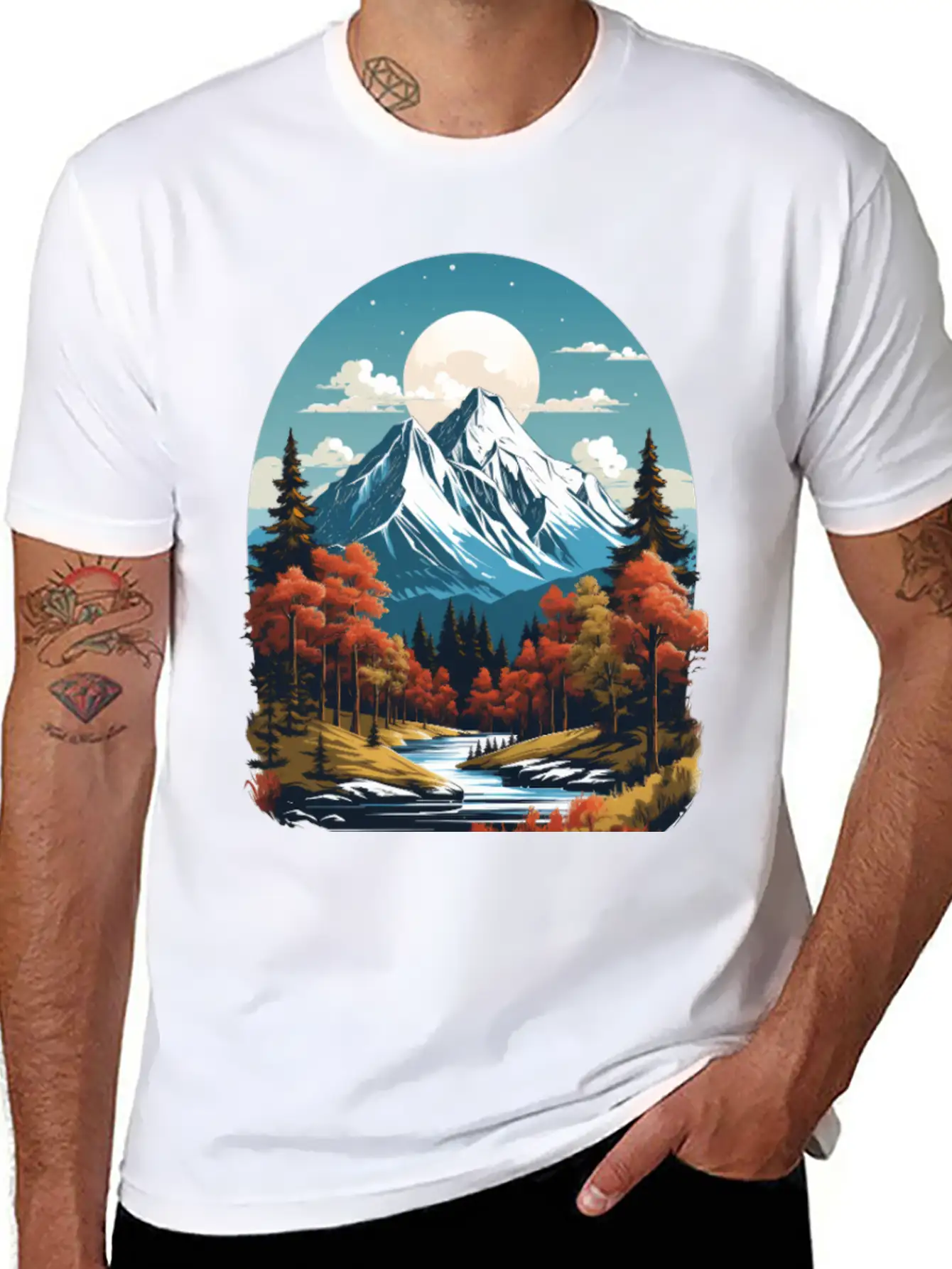 Majestic Peaks And Autumn Serenity Essential Cotton Tee For Daily Outfits – Unisex Style