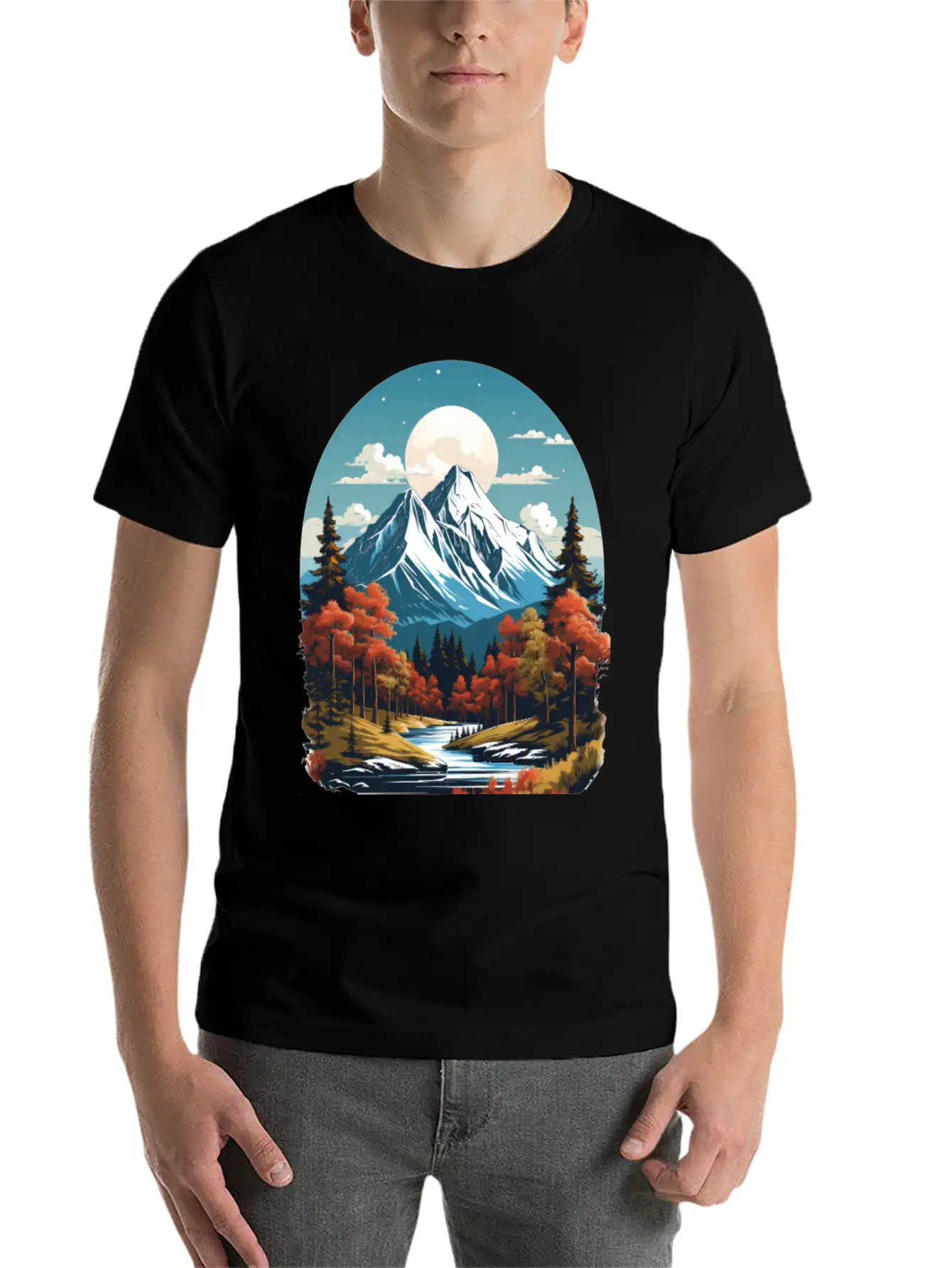 Majestic Peaks And Autumn Serenity Essential Cotton Tee For Daily Outfits – Unisex Style