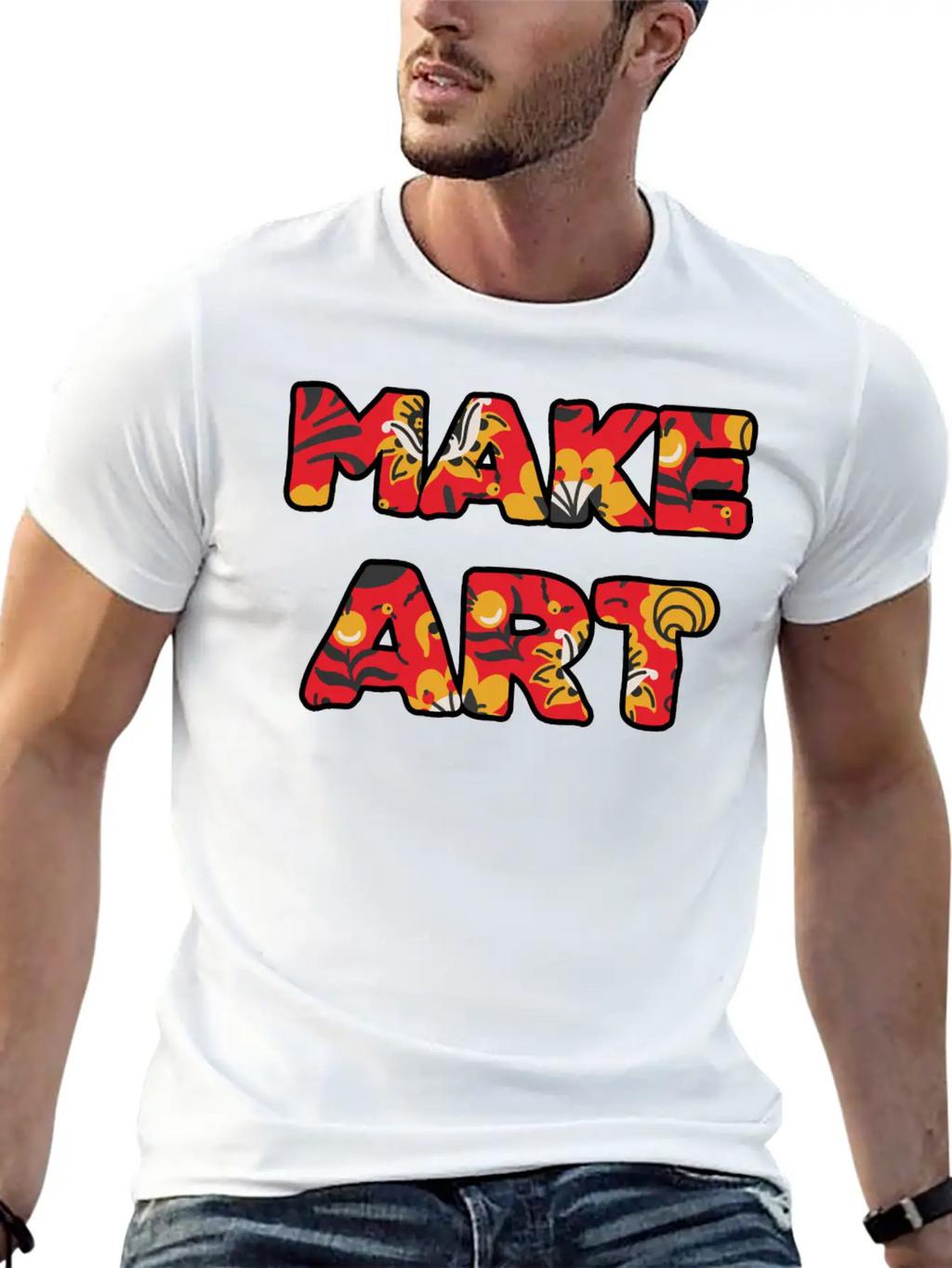 Make Art Red Floral Classic Cotton Tee – Unisex Comfort For Any Season