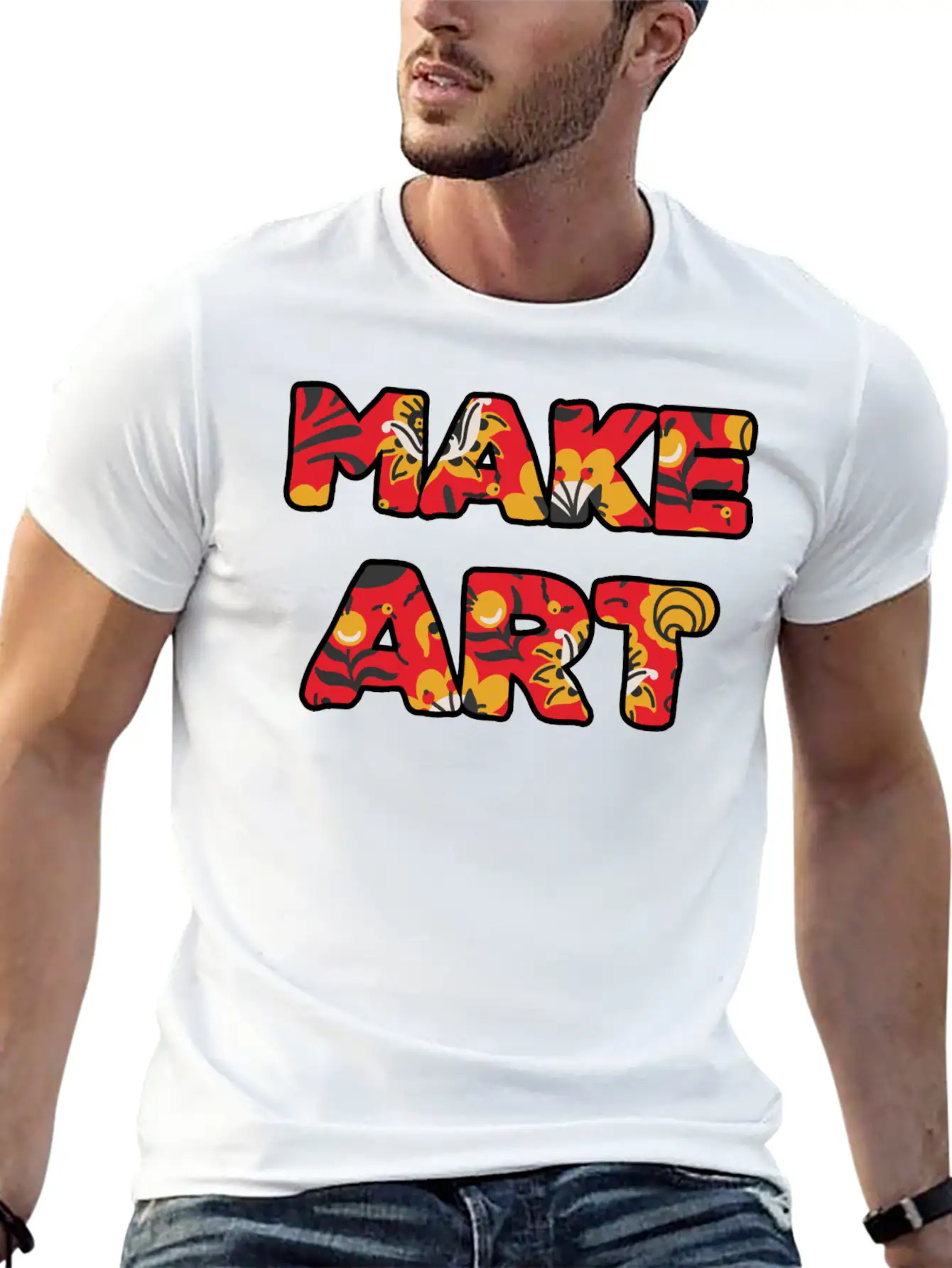 Make Art Red Floral Classic Cotton Tee – Unisex Comfort For Any Season