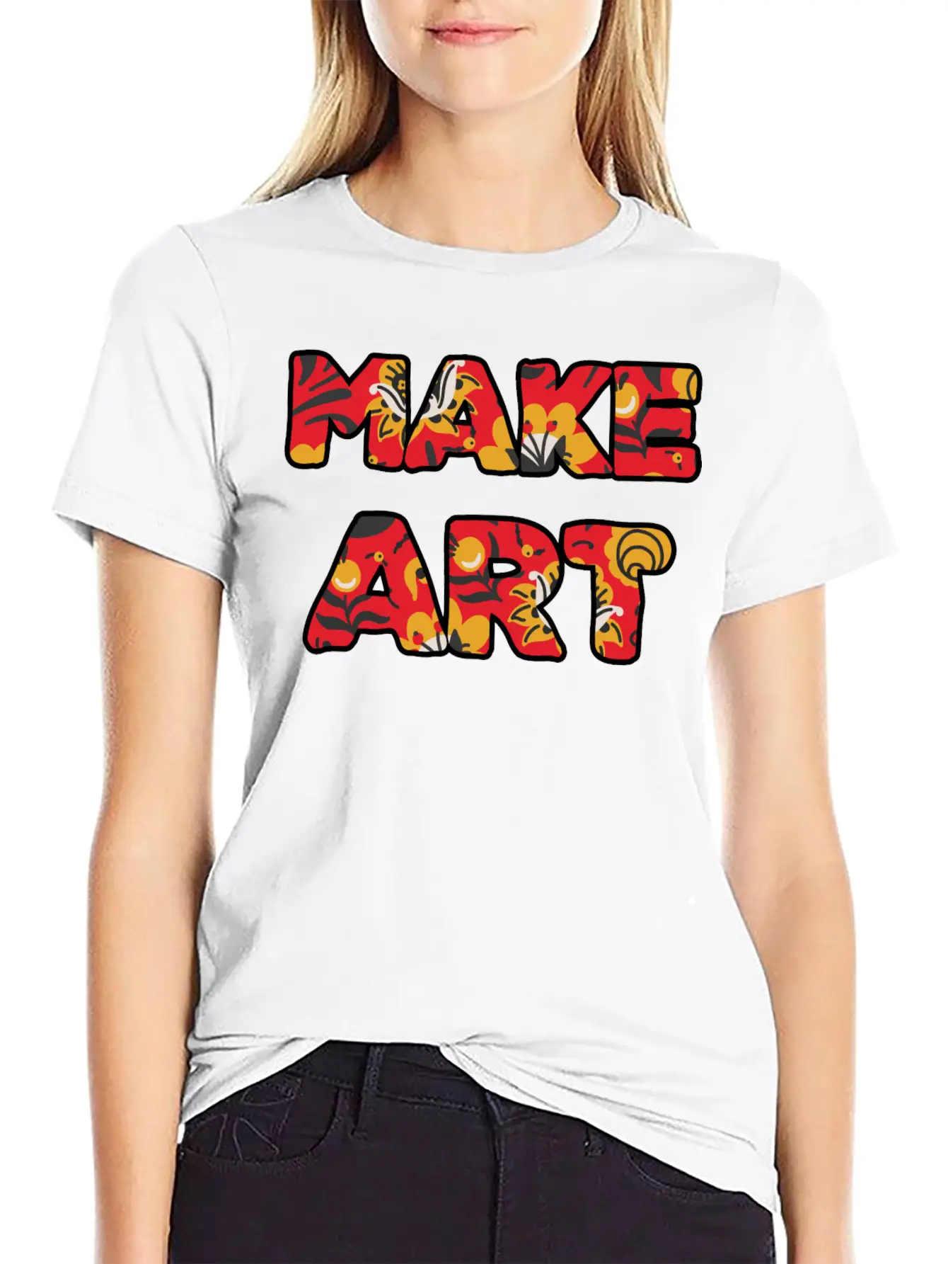 Make Art Red Floral Classic Cotton Tee – Unisex Comfort For Any Season