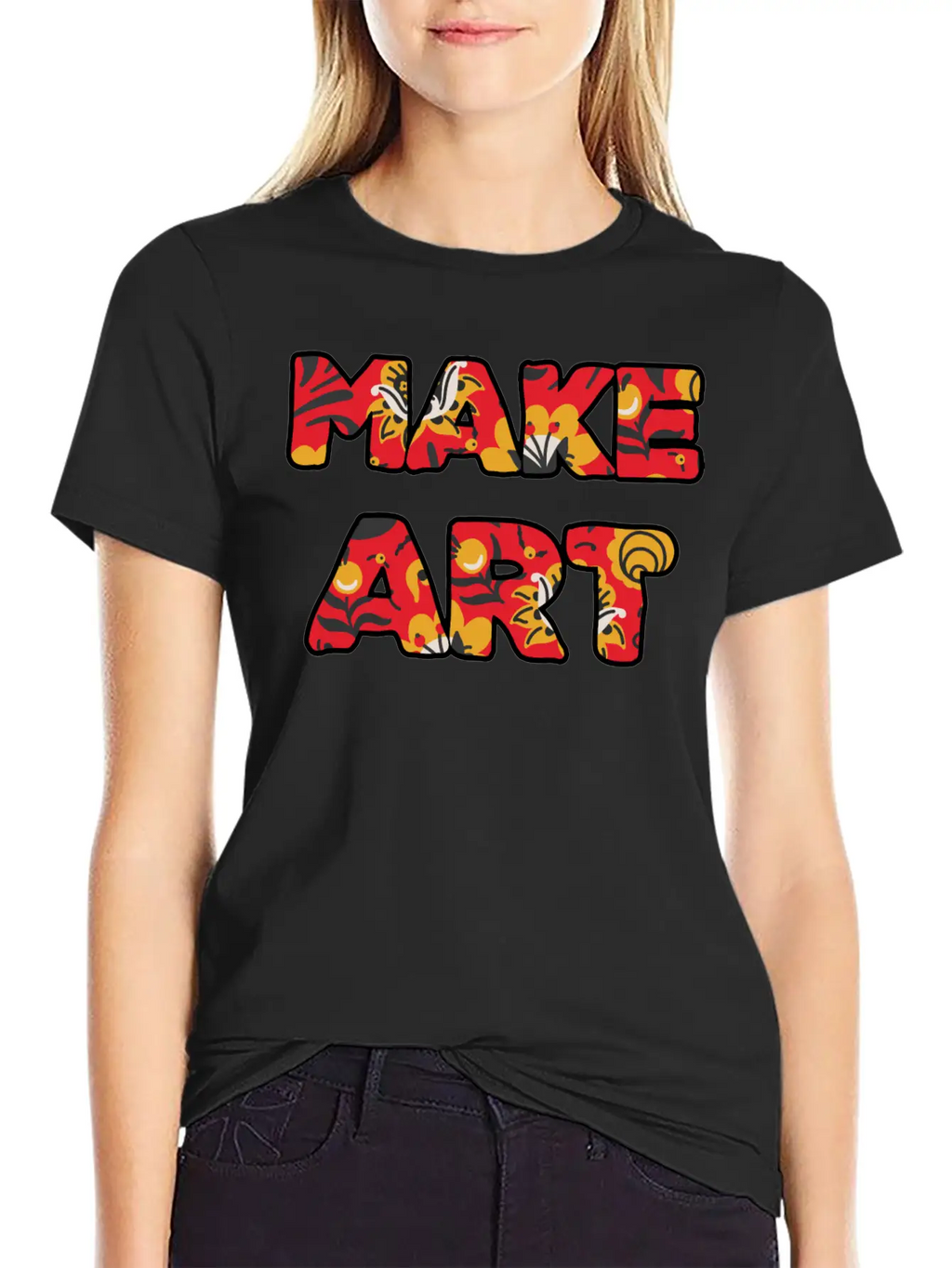 Make Art Red Floral Classic Cotton Tee – Unisex Comfort For Any Season