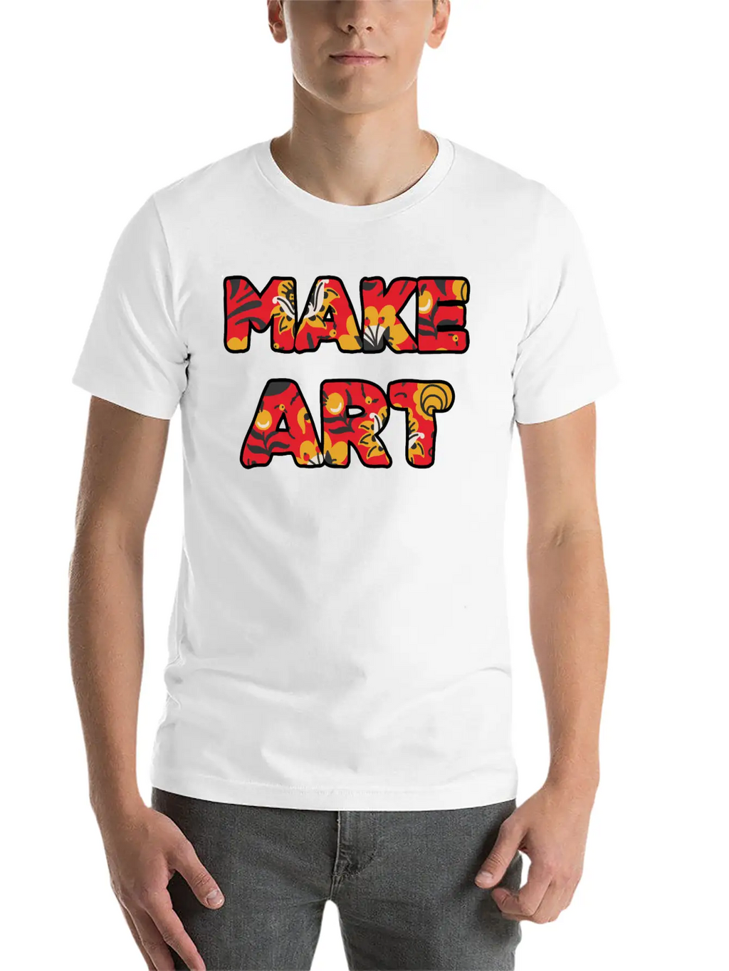 Make Art Red Floral Classic Cotton Tee – Unisex Comfort For Any Season