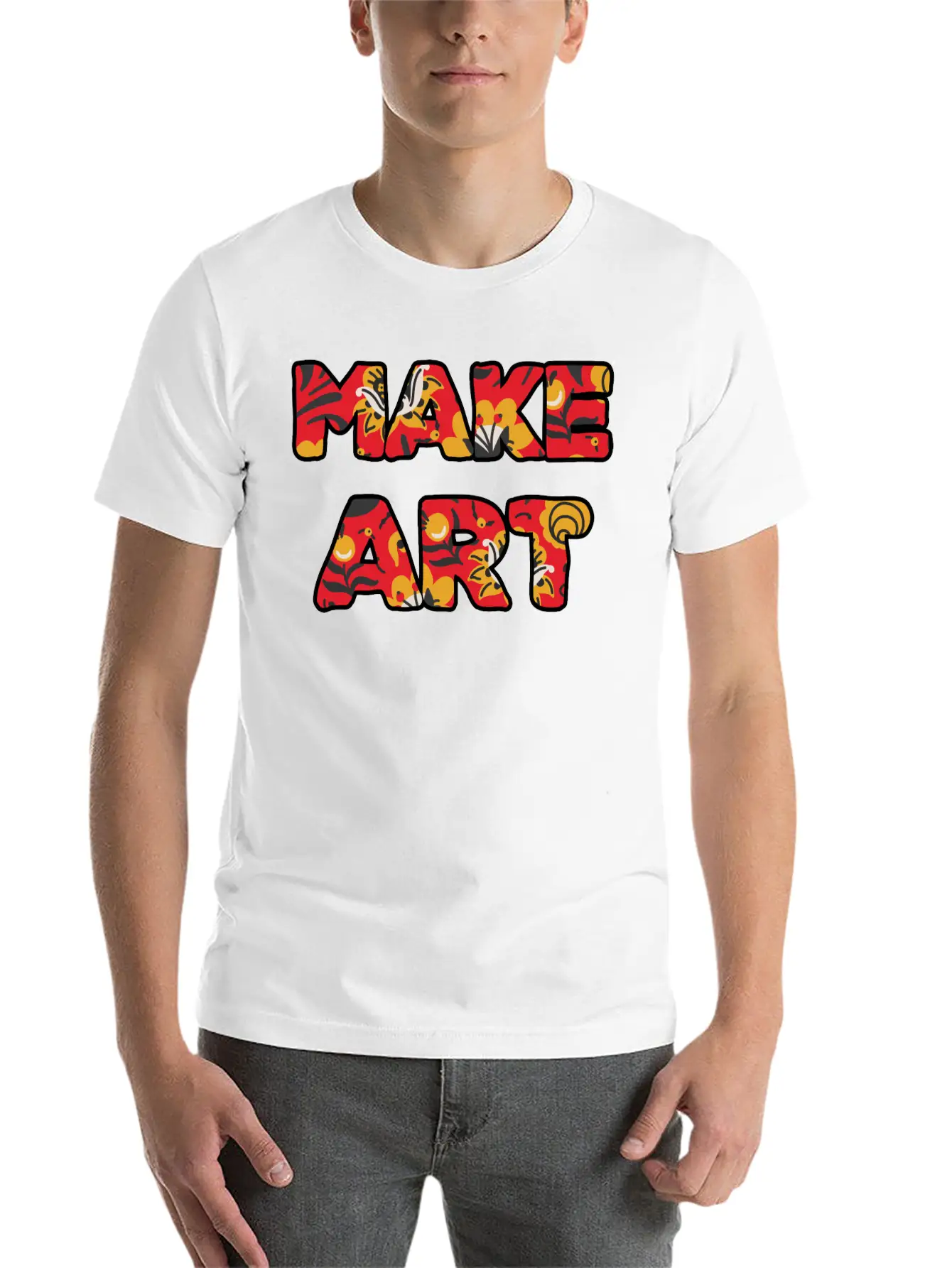 Make Art Red Floral Classic Cotton Tee – Unisex Comfort For Any Season