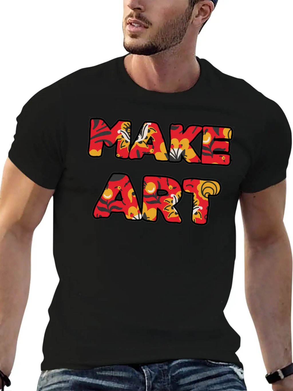 Make Art Red Floral Classic Cotton Tee – Unisex Comfort For Any Season