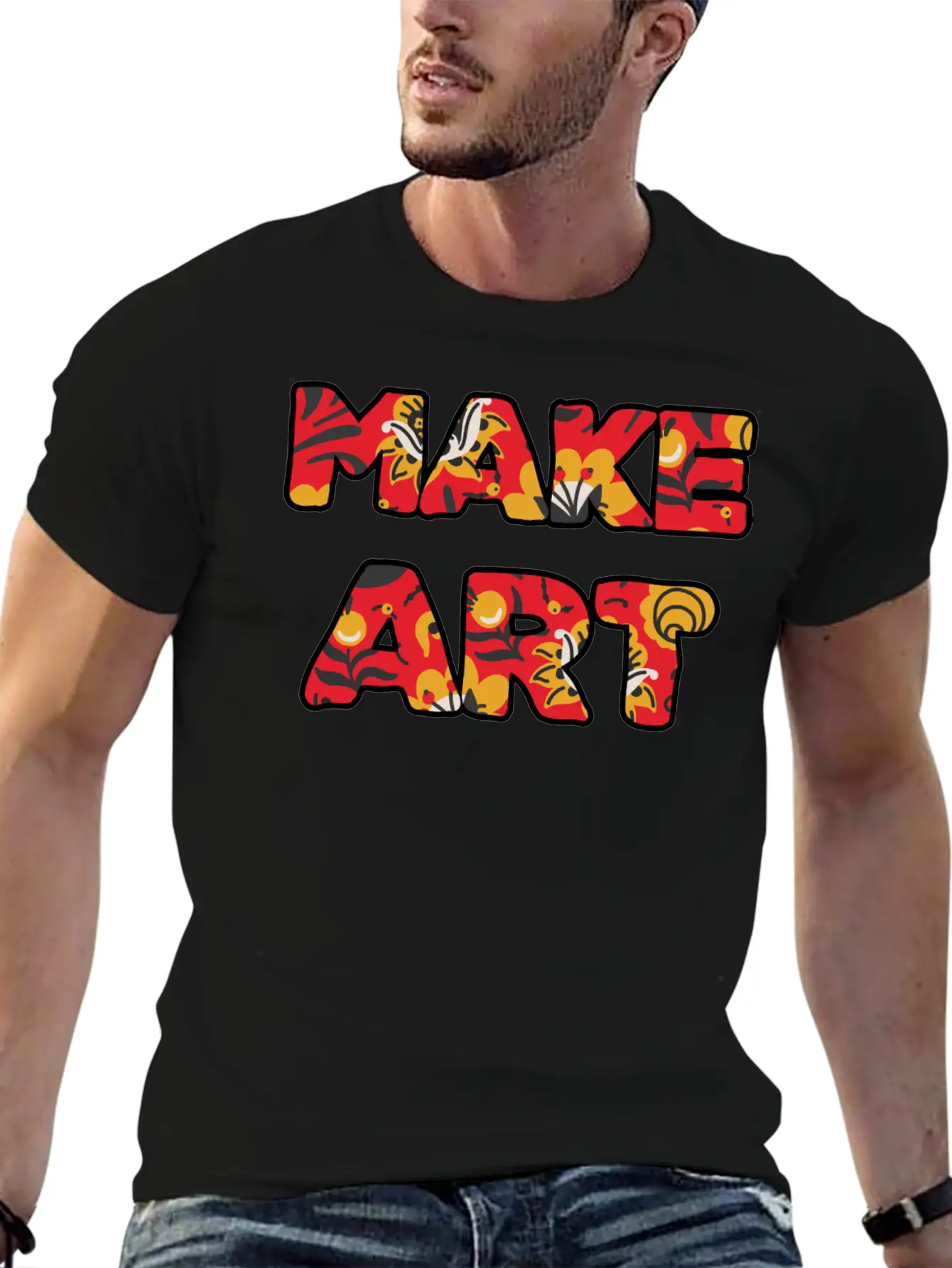 Make Art Red Floral Classic Cotton Tee – Unisex Comfort For Any Season