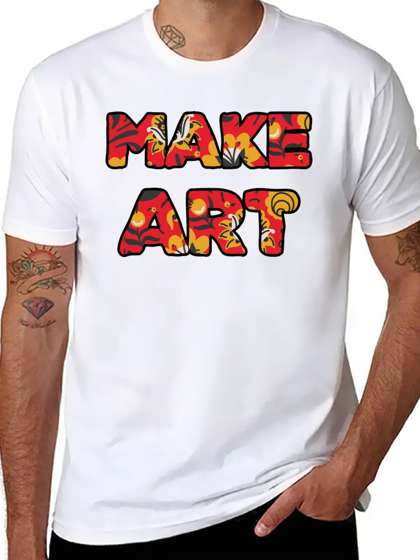 Make Art Red Floral Classic Cotton Tee – Unisex Comfort For Any Season